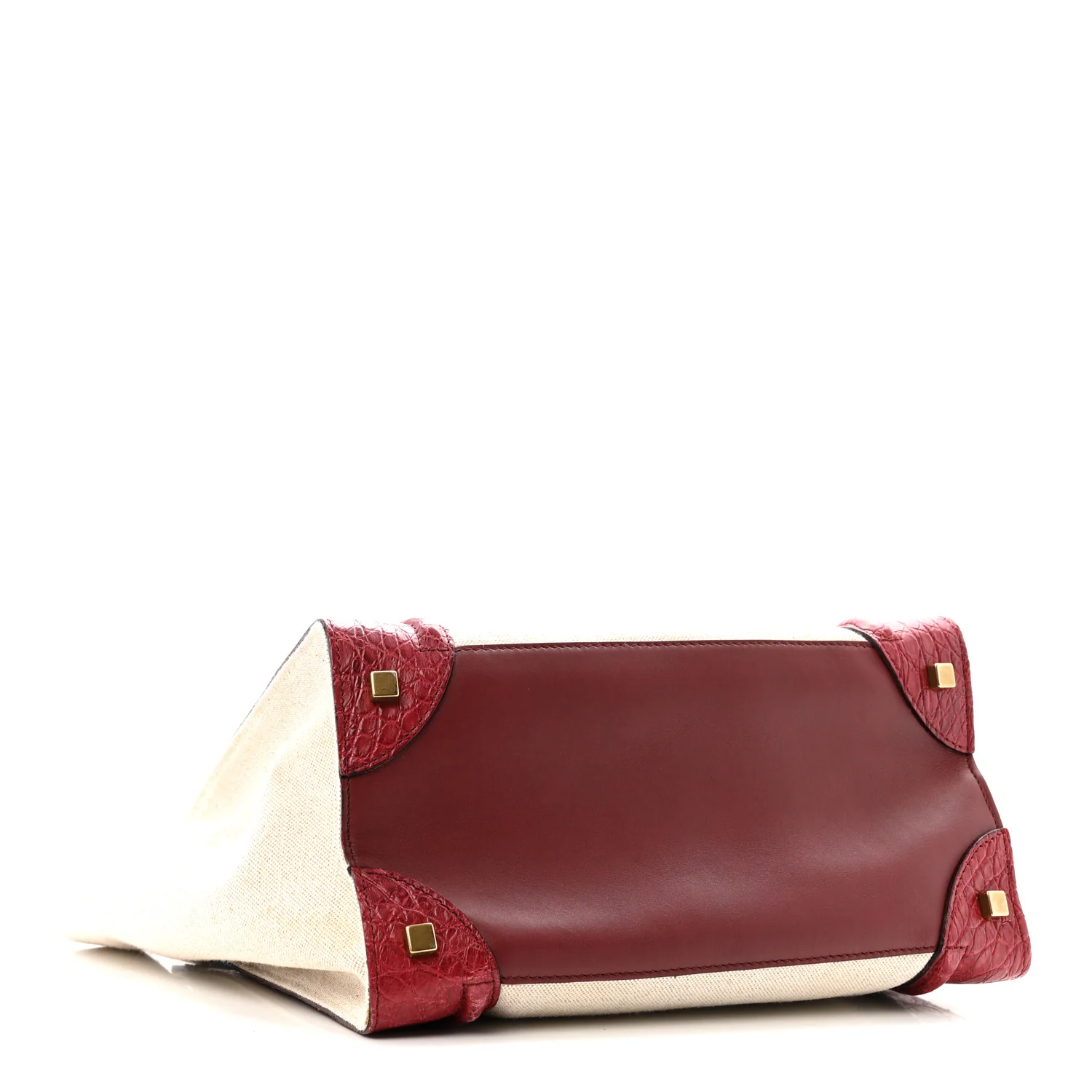 Canvas Crocodile Embossed Bi-Color Mini Luggage Beige Red - Image 4