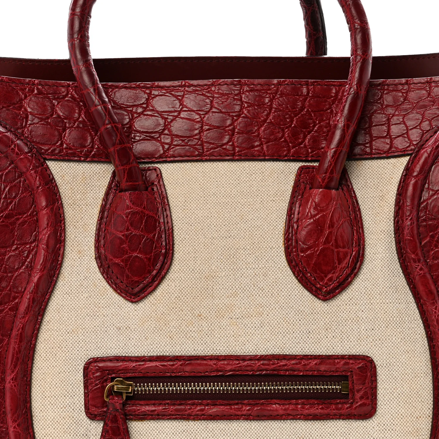 Canvas Crocodile Embossed Bi-Color Mini Luggage Beige Red - Image 7