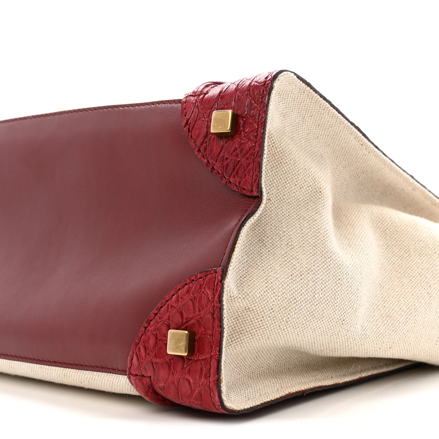 Canvas Crocodile Embossed Bi-Color Mini Luggage Beige Red - Image 9