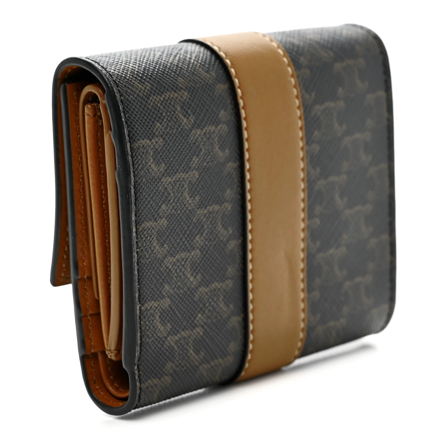 Canvas Triomphe Lambskin Folded Compact Wallet Tan - Image 3