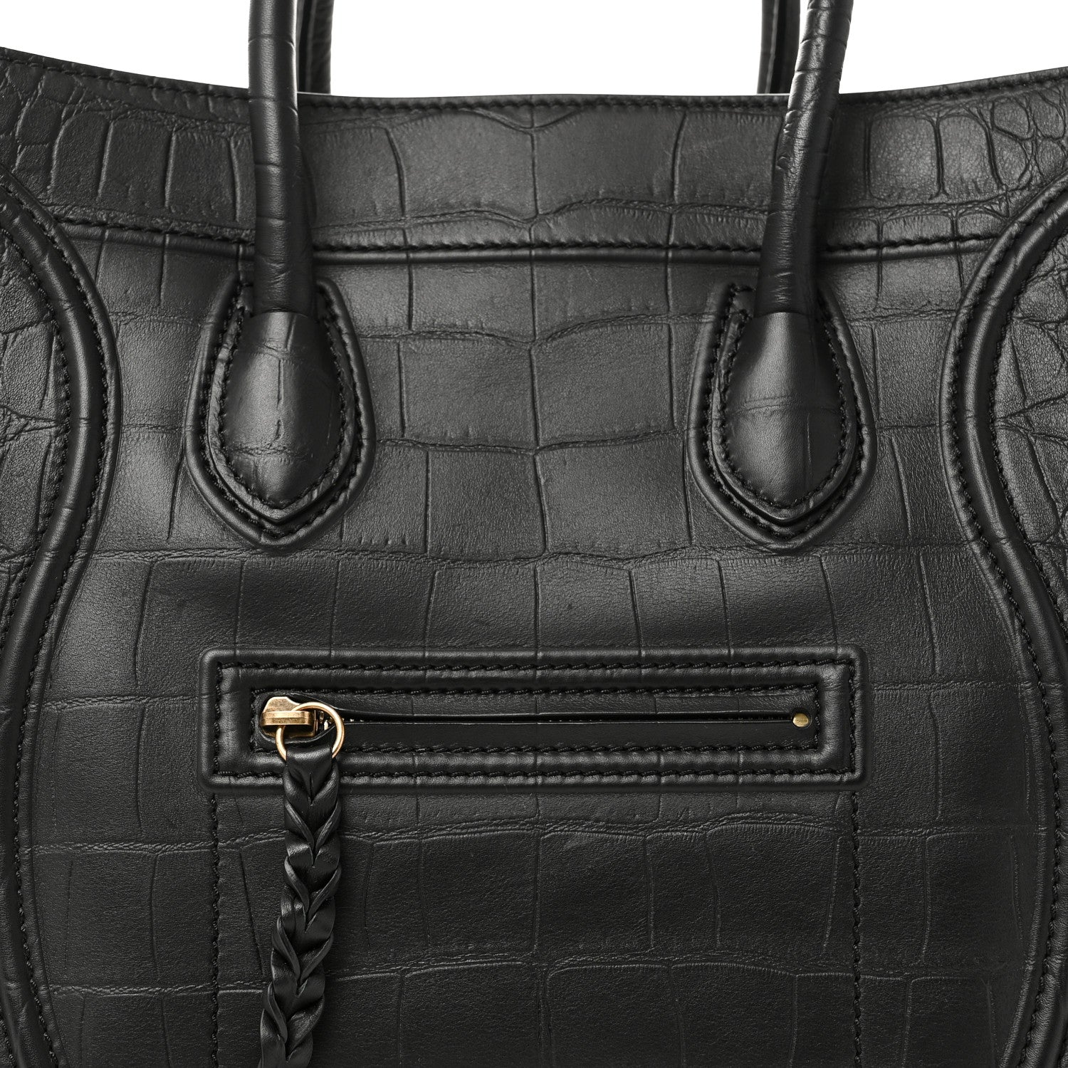 Crocodile Embossed Calfskin Medium Phantom Luggage Black - Image 7