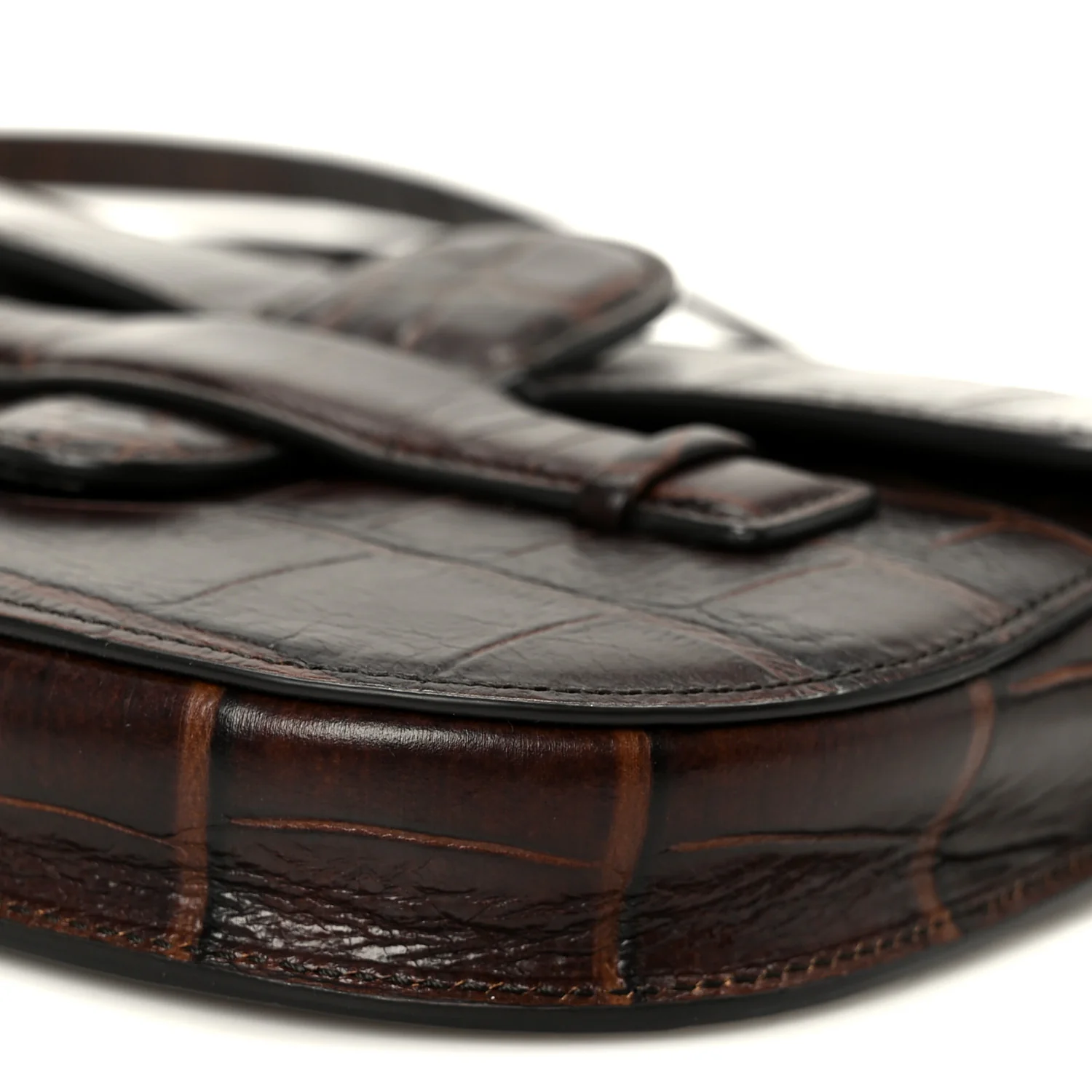 Crocodile Embossed Calfskin Mini Symmetrical Bag Brown - Image 10