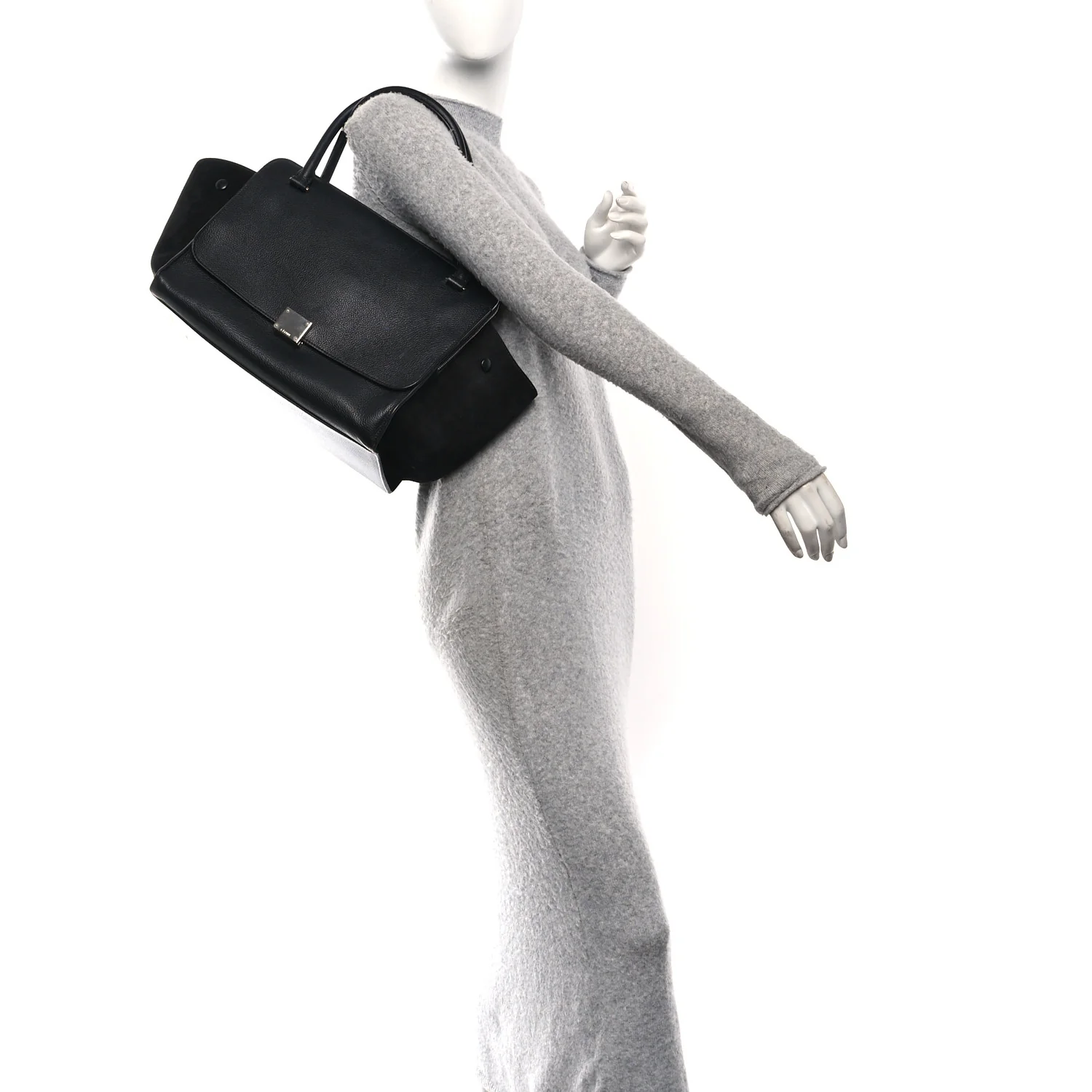 Drummed Calfskin Suede Double Zip Trapeze Black - Image 2