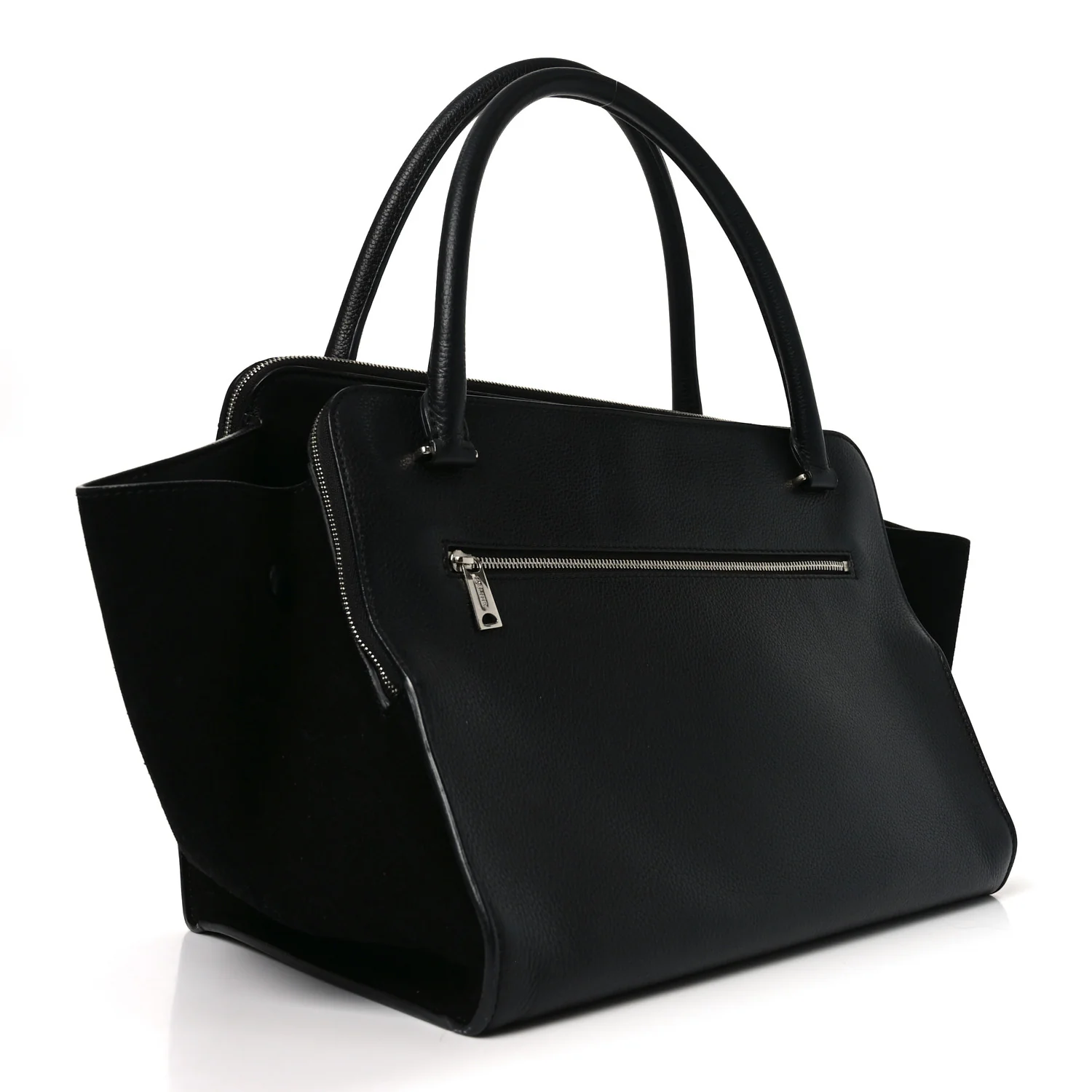 Drummed Calfskin Suede Double Zip Trapeze Black - Image 3