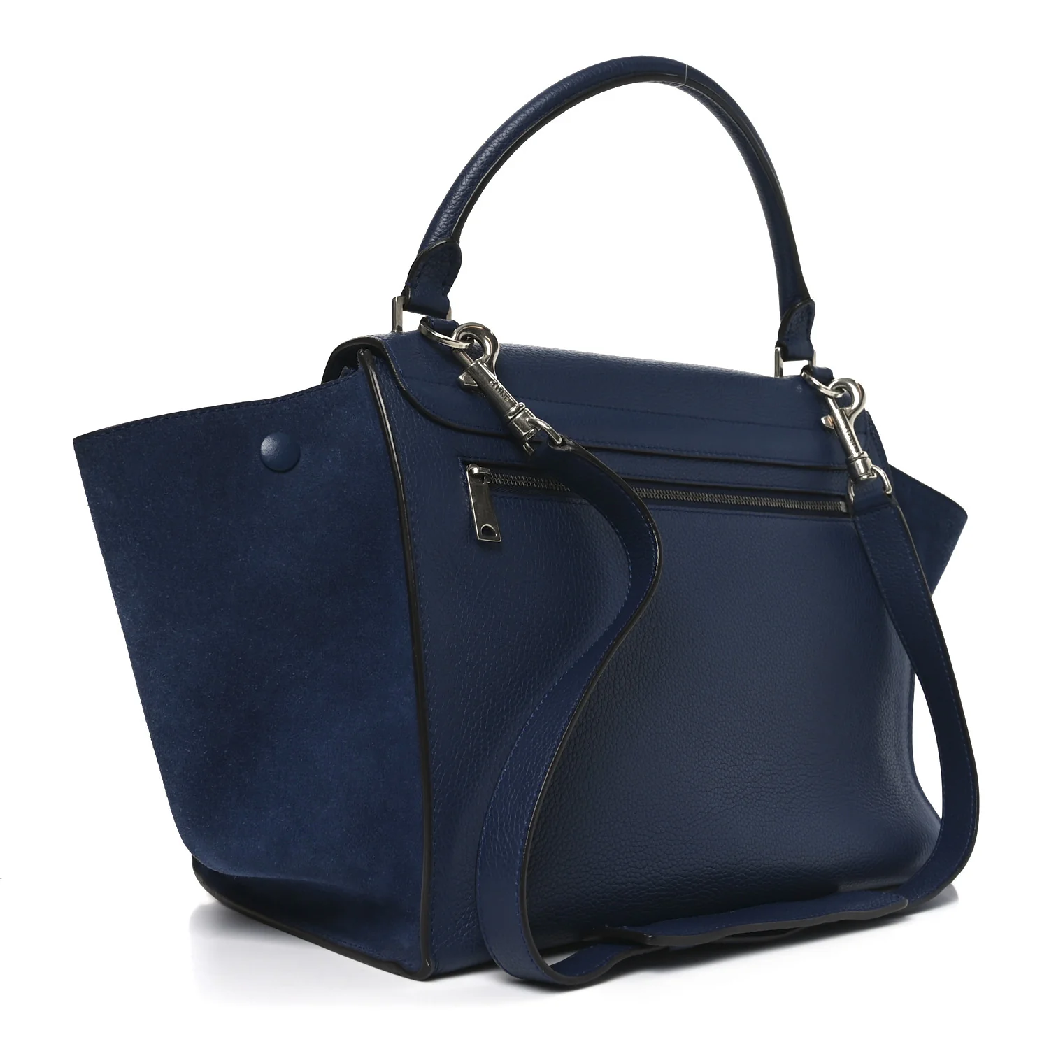 Drummed Calfskin Suede Medium Trapeze Navy Blue - Image 5