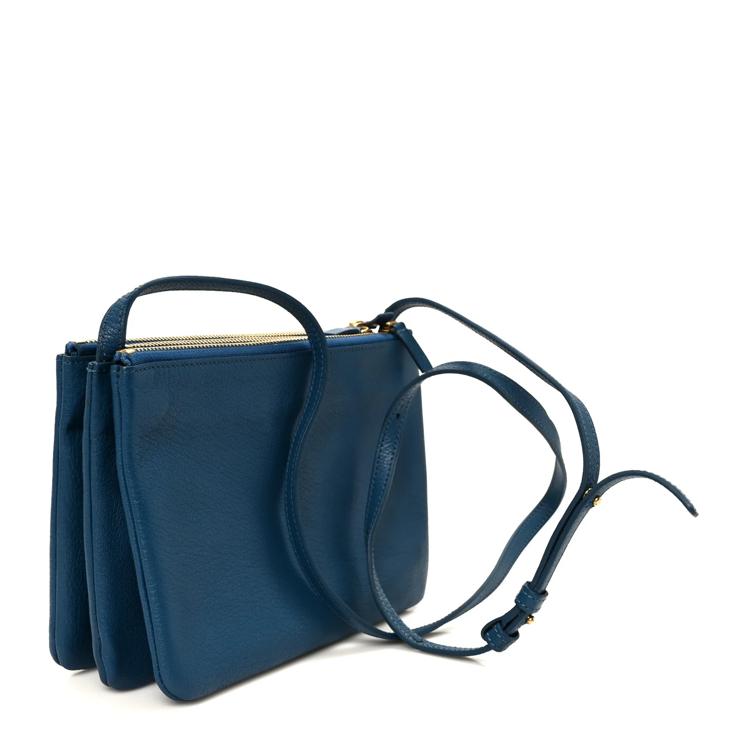 Goatskin Small Trio Crossbody Bag Blue - Image 3