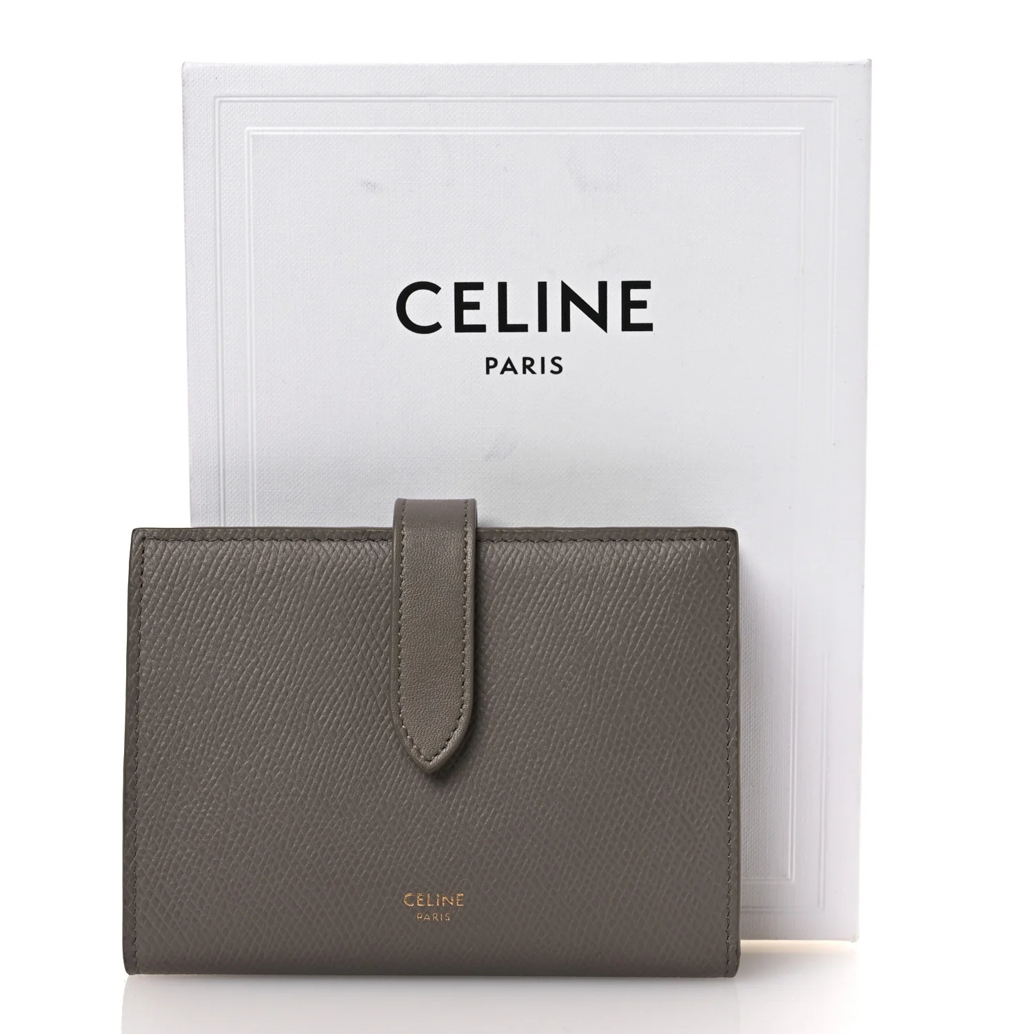 Grained Calfskin Medium Multifunction Strap Wallet Pebble - Image 11