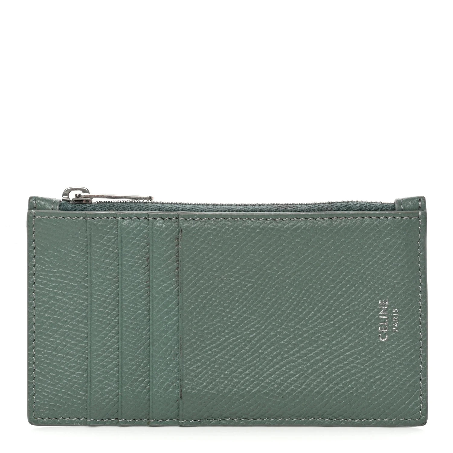 Grained Calfskin Zipped Card Holder Celadon