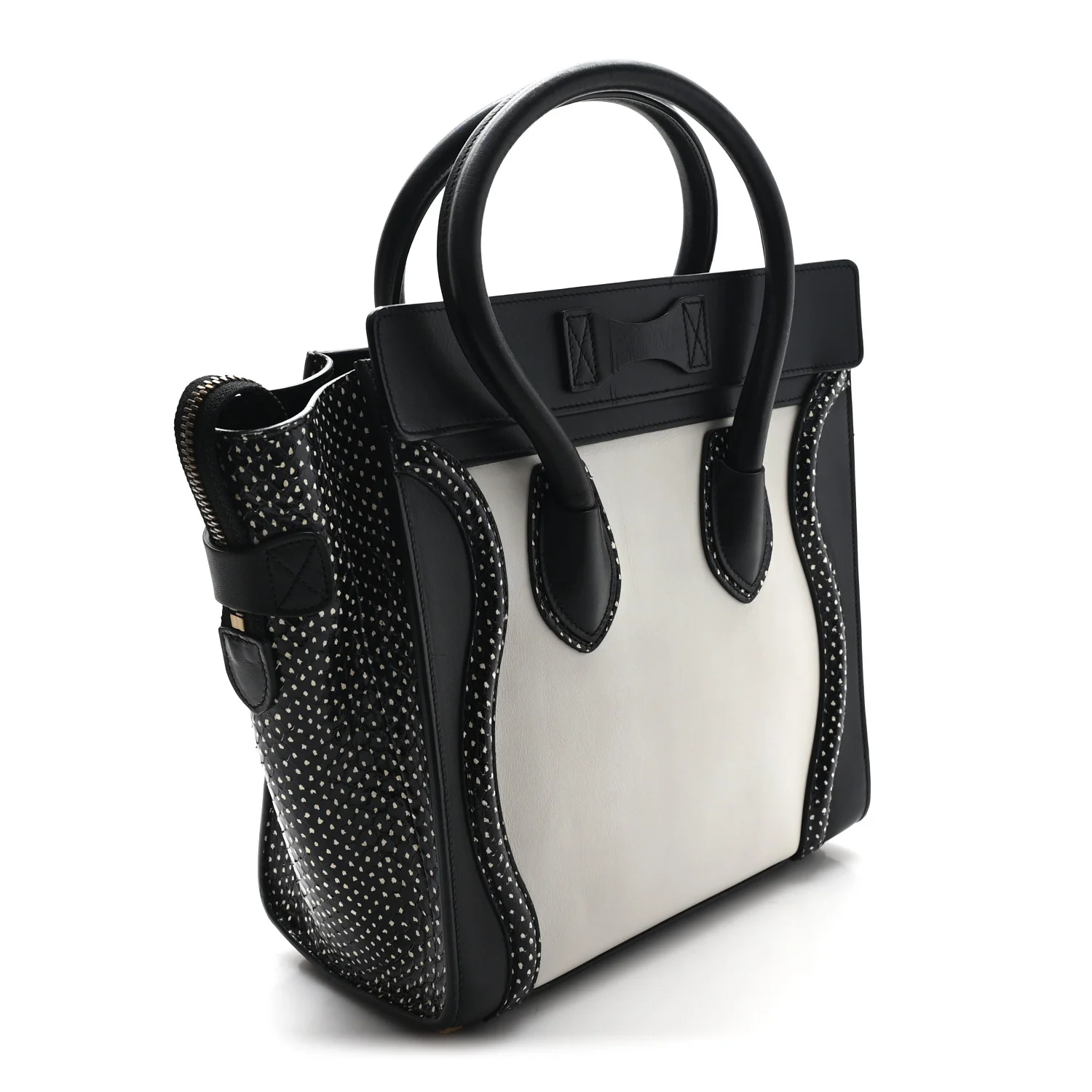 Polka Dot Snakeskin Smooth Calfskin Micro Luggage Black White - Image 3