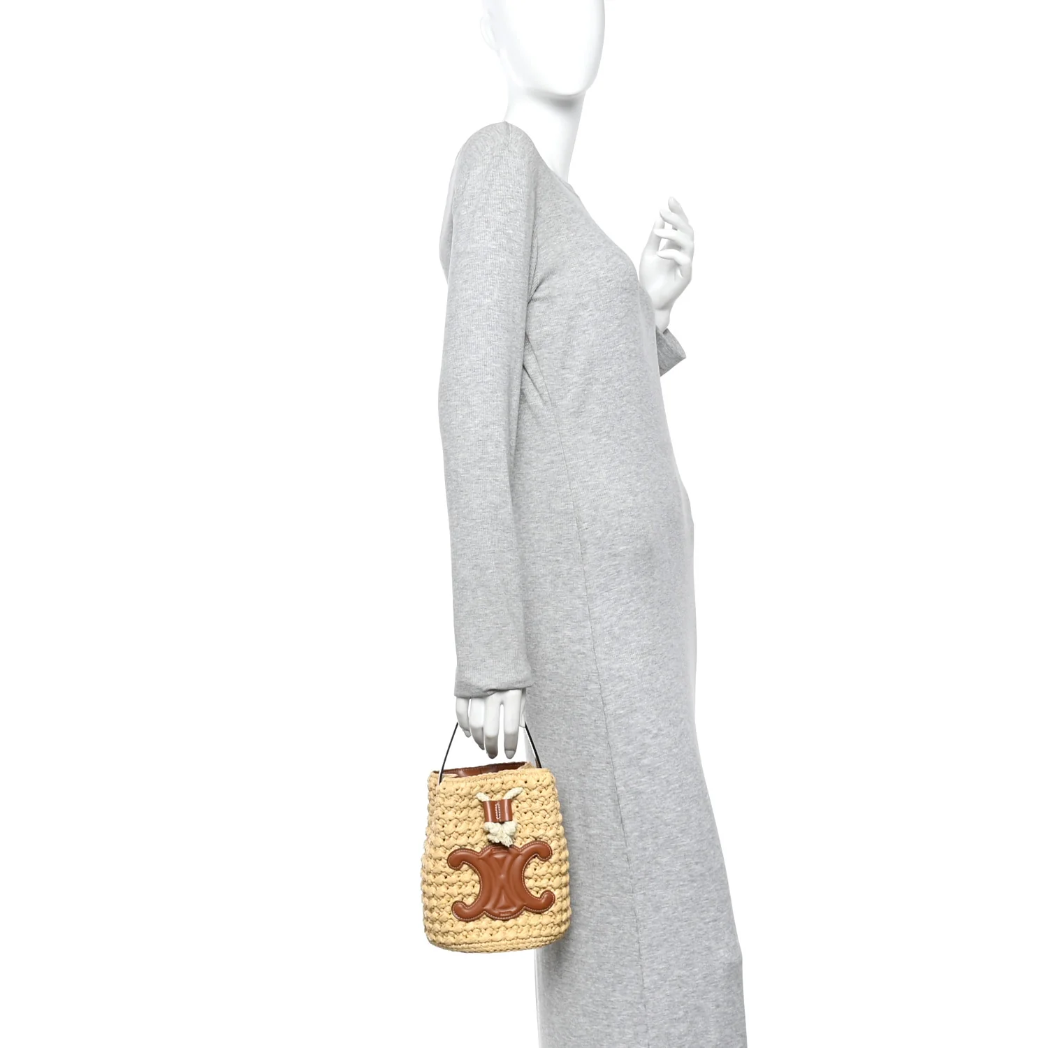 Raffia Calfskin Drawstring Teen Natural Tan - Image 2