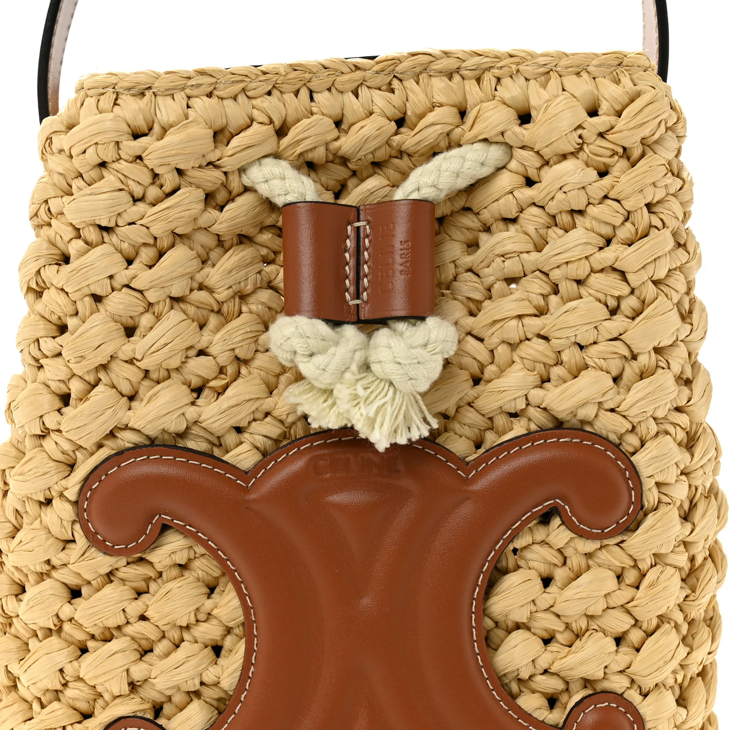 Raffia Calfskin Drawstring Teen Natural Tan - Image 8
