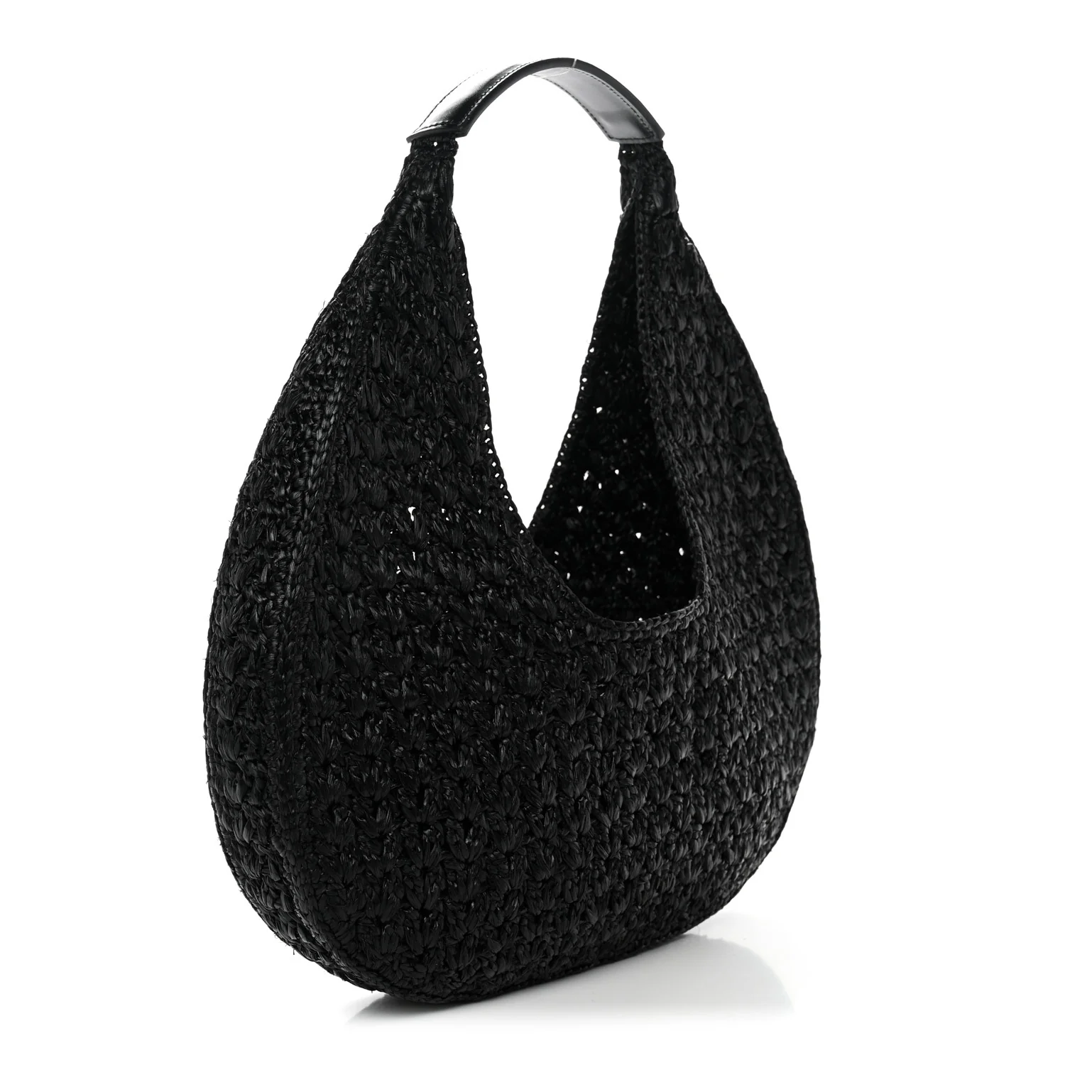 Raffia Calfskin Triomphe Panier Hobo Bag Black - Image 2