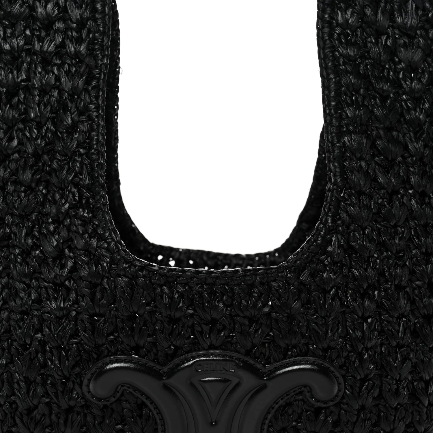 Raffia Calfskin Triomphe Panier Hobo Bag Black - Image 6