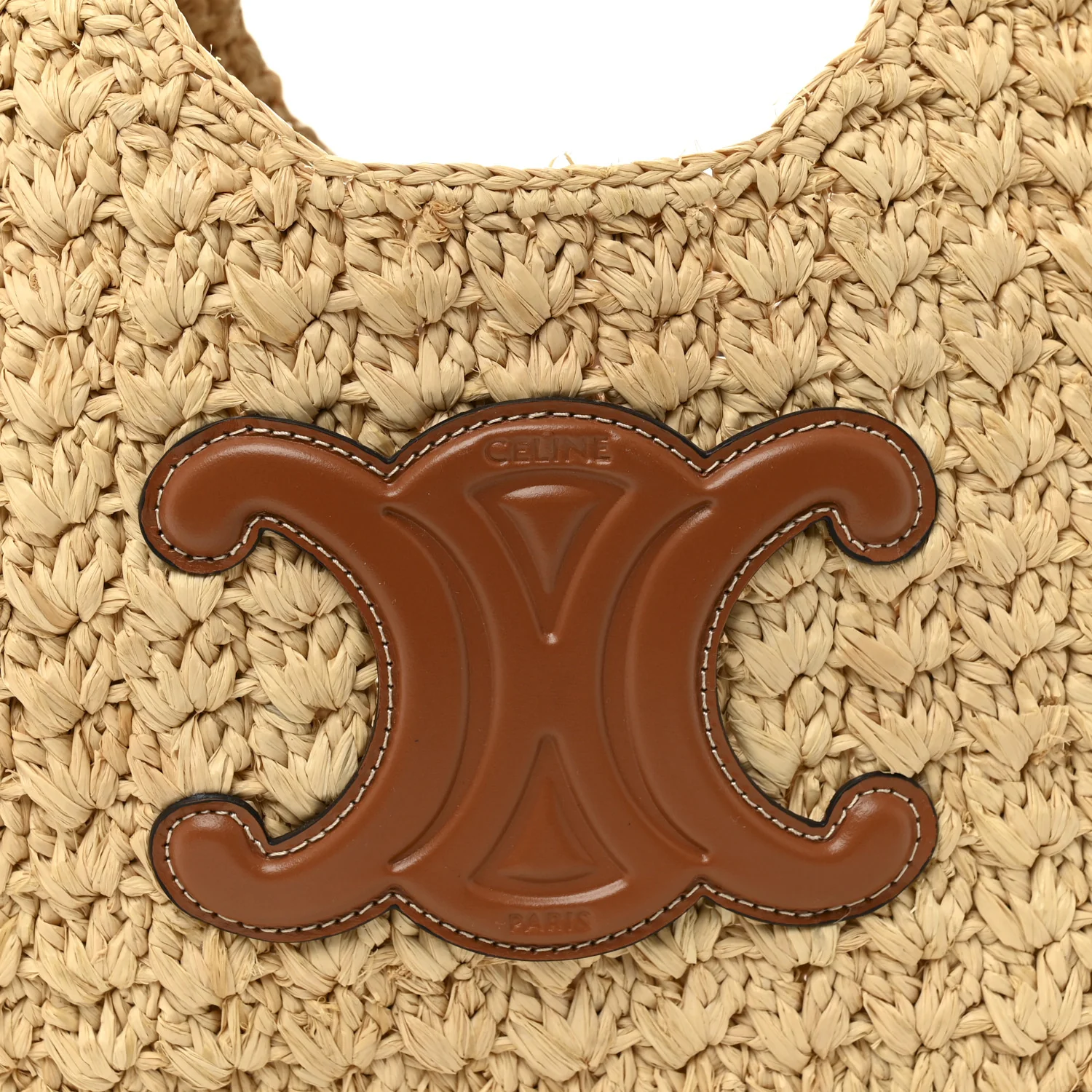 Raffia Calfskin Triomphe Panier Hobo Bag Natural Tan - Image 7