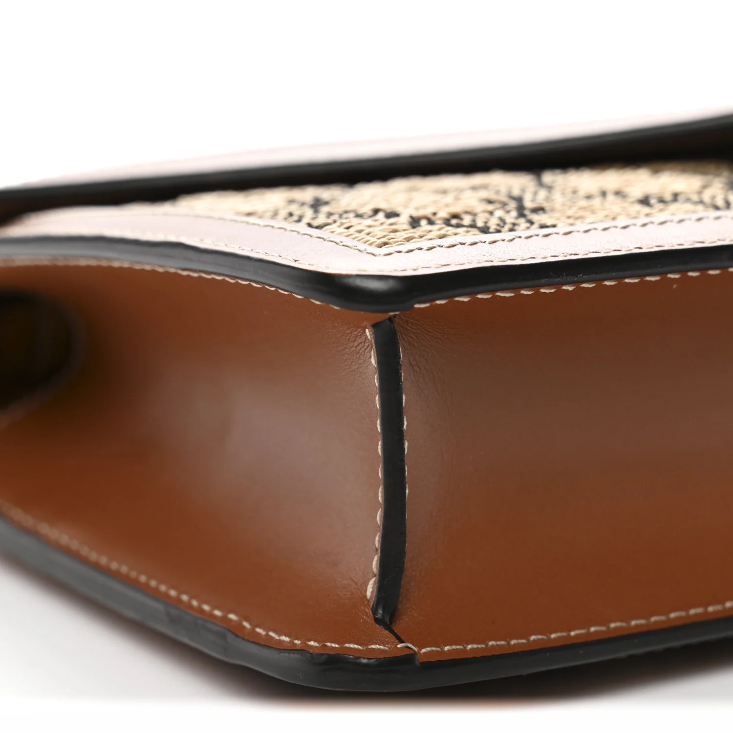Raffia Jacquard Calfskin Triomphe Wallet on Chain Natural Tan - Image 9