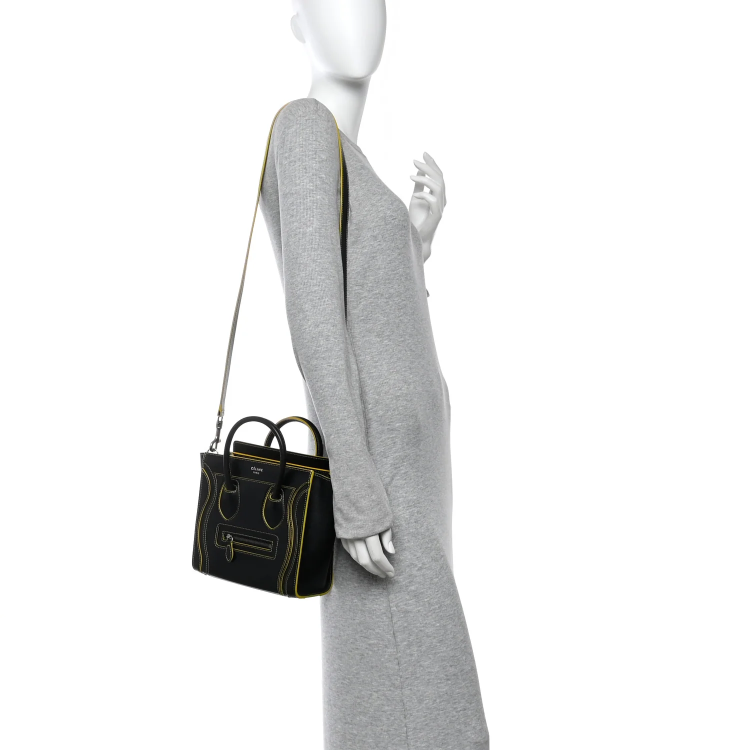 Satin Calfskin Nano Debossed Luggage Black Yellow - Image 2