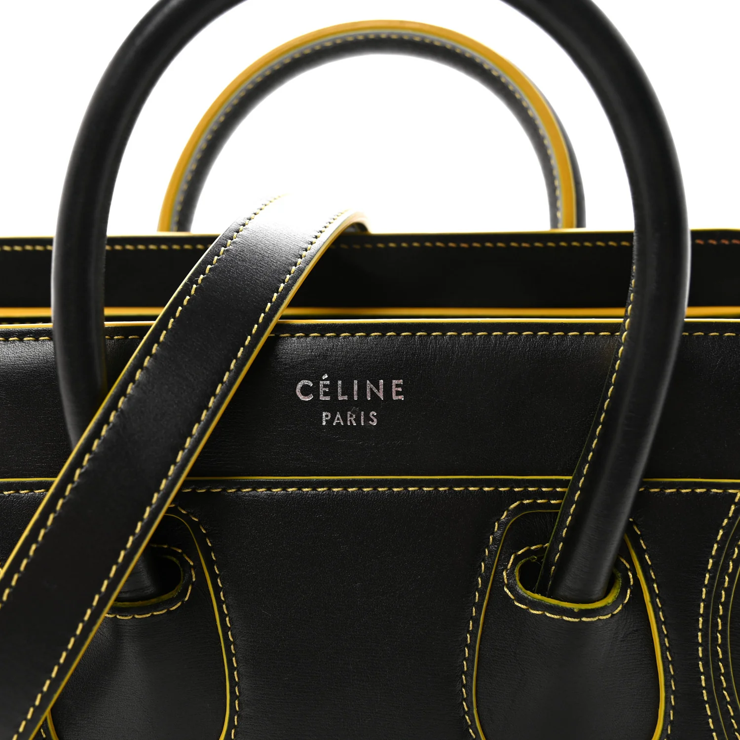 Satin Calfskin Nano Debossed Luggage Black Yellow - Image 7