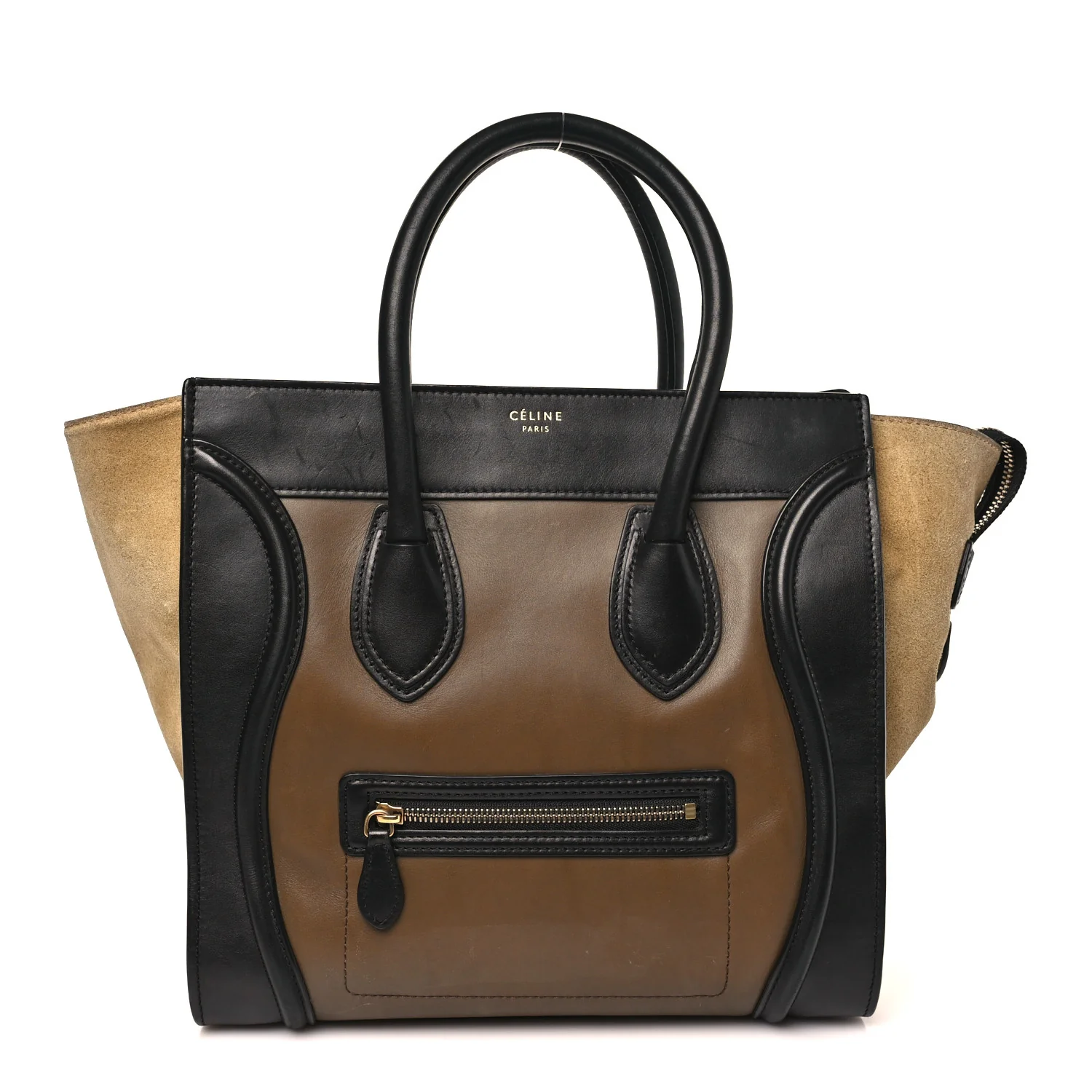 Satin Calfskin Suede Mini Tri-Color Luggage Olive