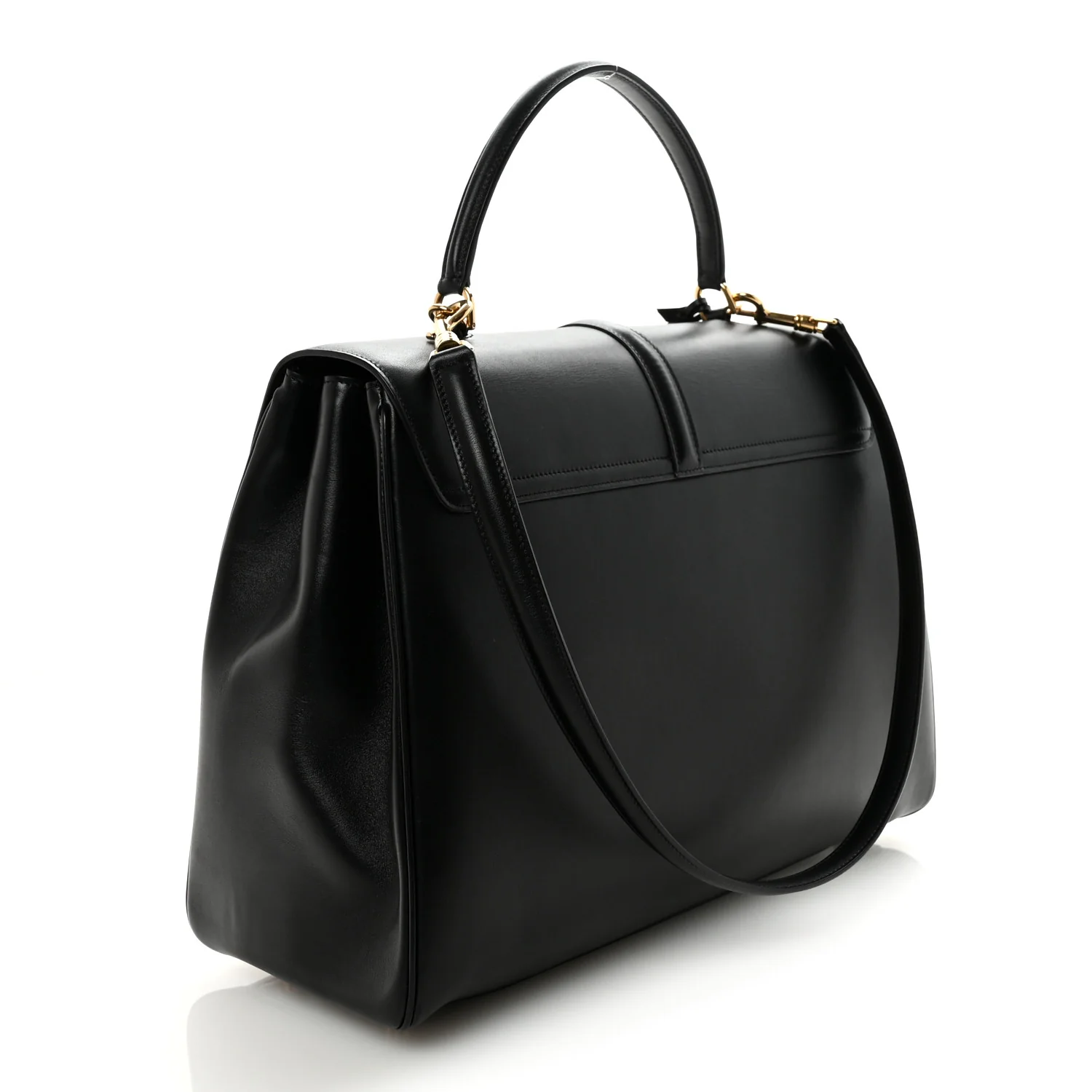 Satinated Calfskin Large 16 Top Handle Bag Black - Image 3