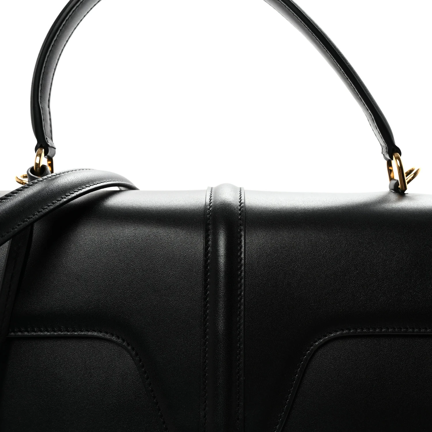 Satinated Calfskin Large 16 Top Handle Bag Black - Image 7