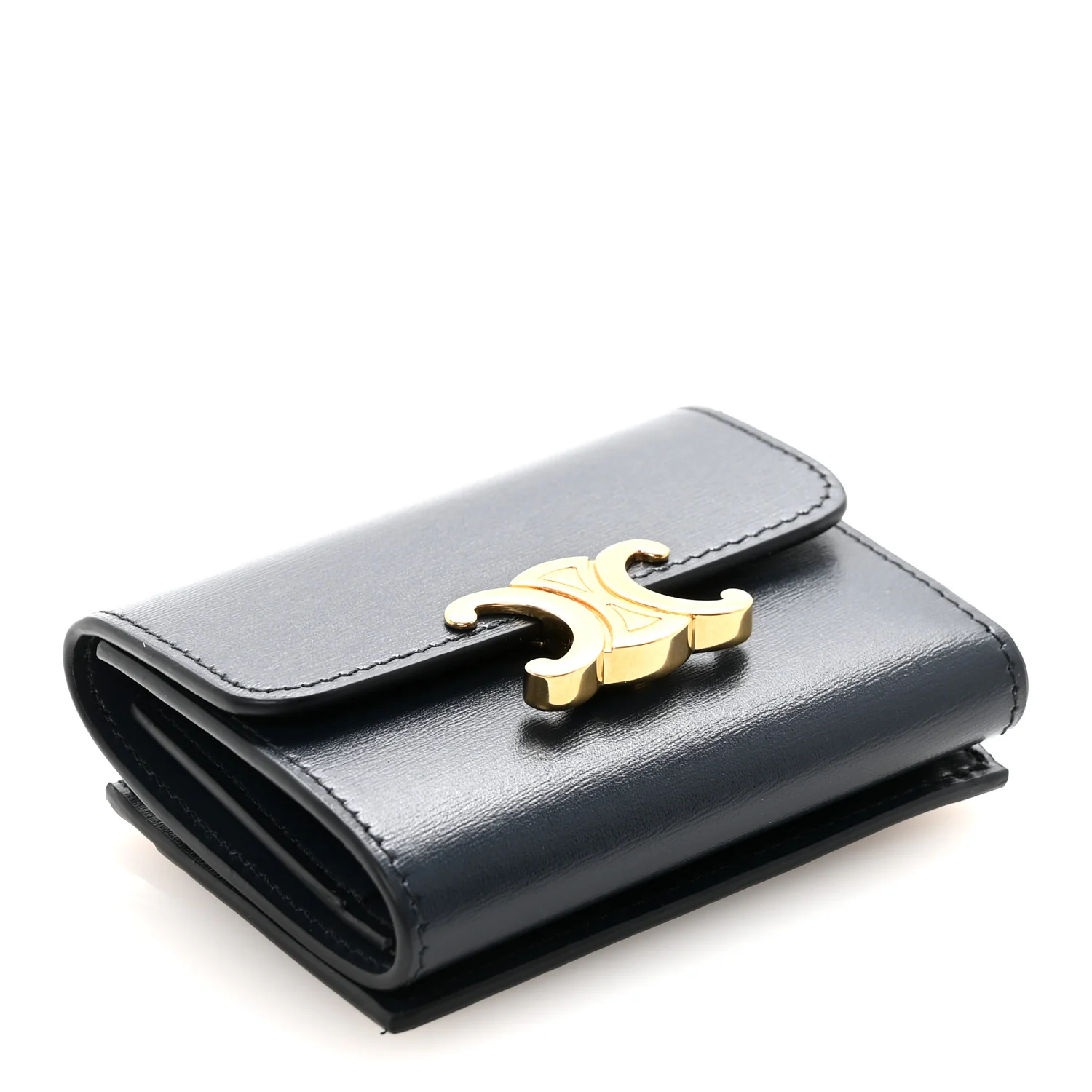 Shiny Calfskin Compact Triomphe Wallet With Coin Purse Navy Blue - Image 5