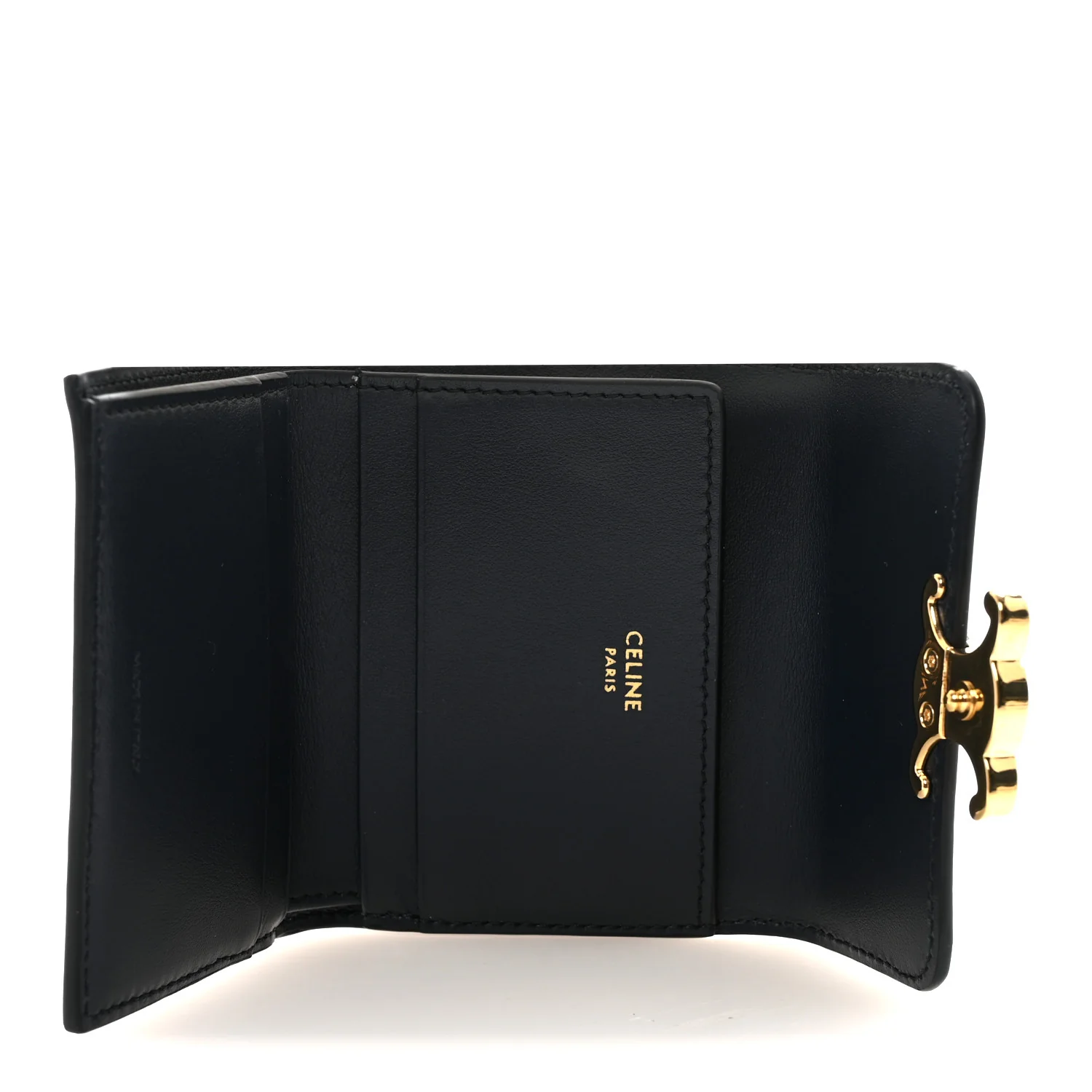 Shiny Calfskin Compact Triomphe Wallet With Coin Purse Navy Blue - Image 6
