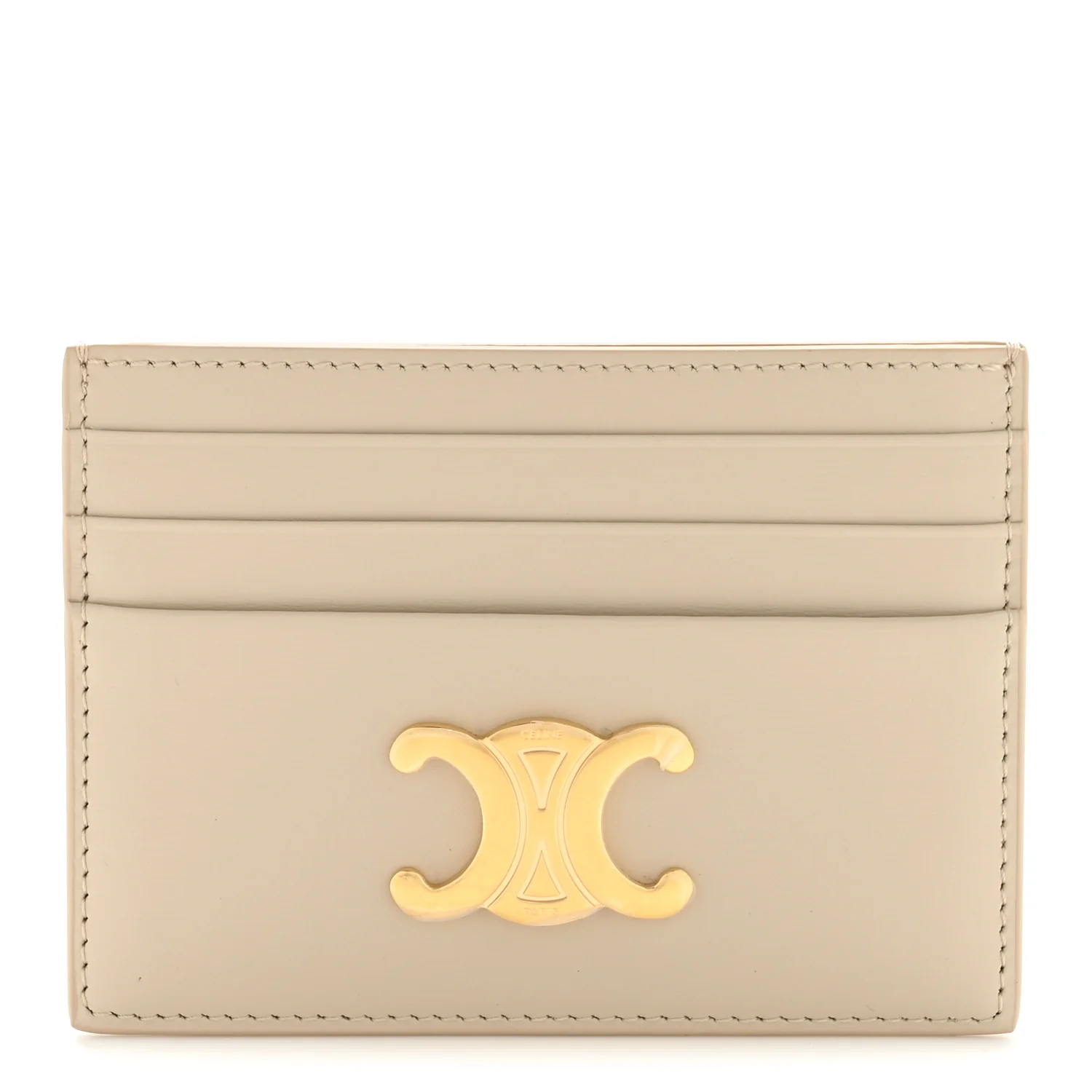 Shiny Calfskin Triomphe Card Holder Pale Beige