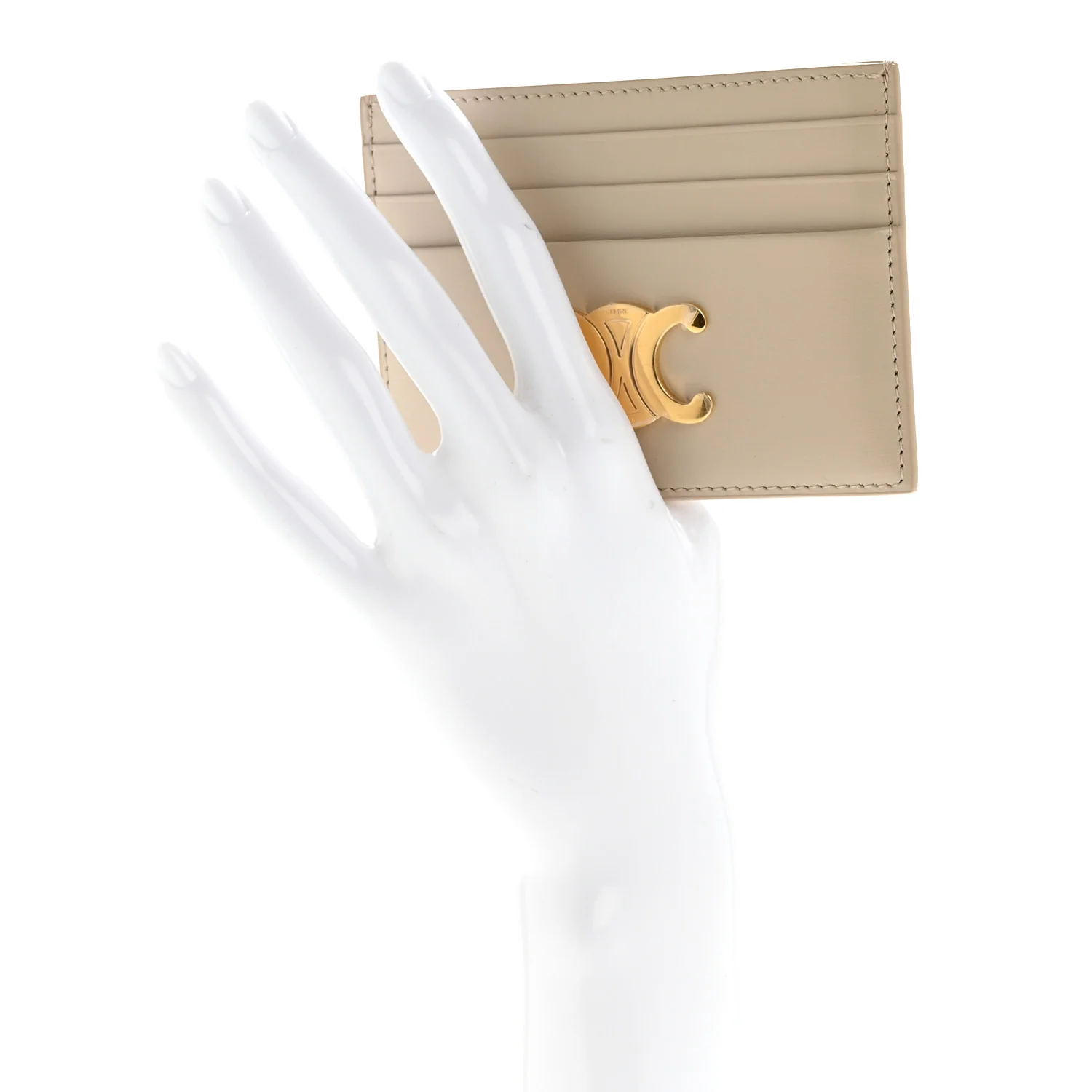 Shiny Calfskin Triomphe Card Holder Pale Beige - Image 2