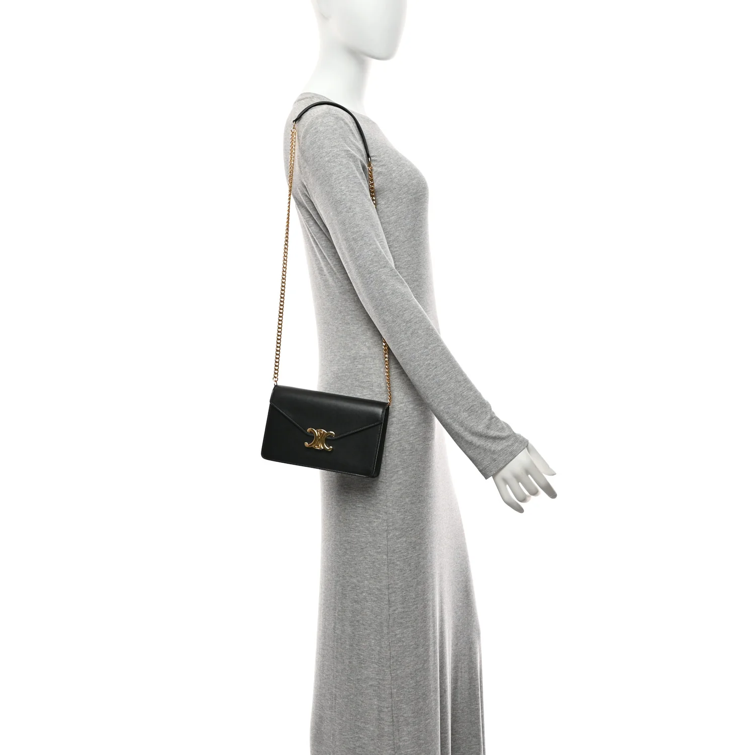 Shiny Calfskin Triomphe Margo Wallet on Chain Black - Image 2