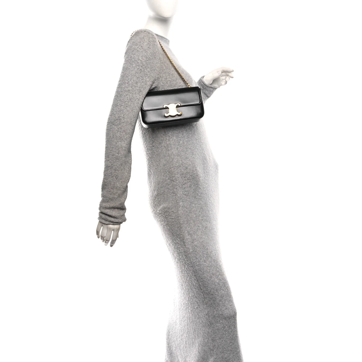 Shiny Calfskin Triomphe Shoulder Bag Black - Image 2