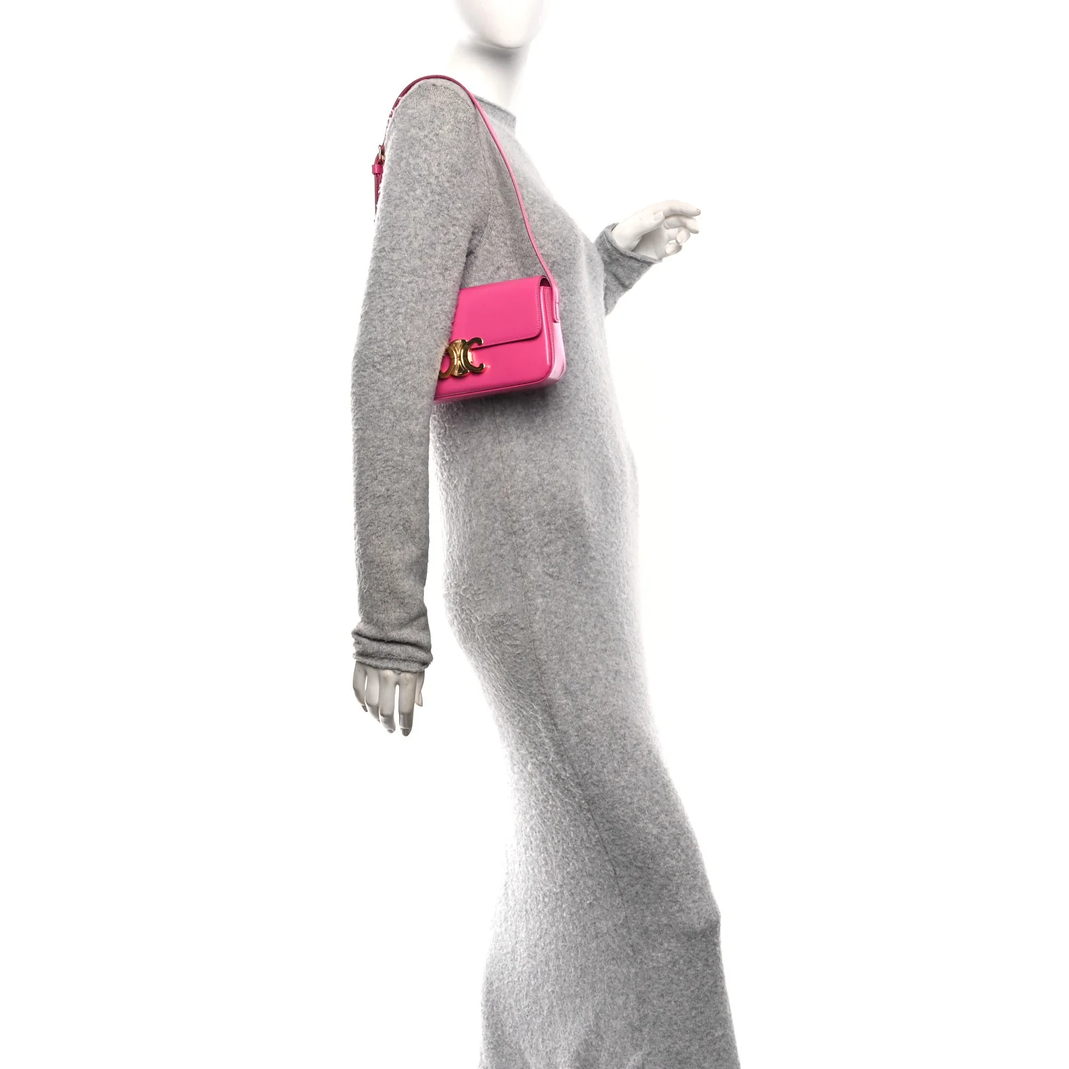 Shiny Calfskin Triomphe Shoulder Bag Fuchsia - Image 2
