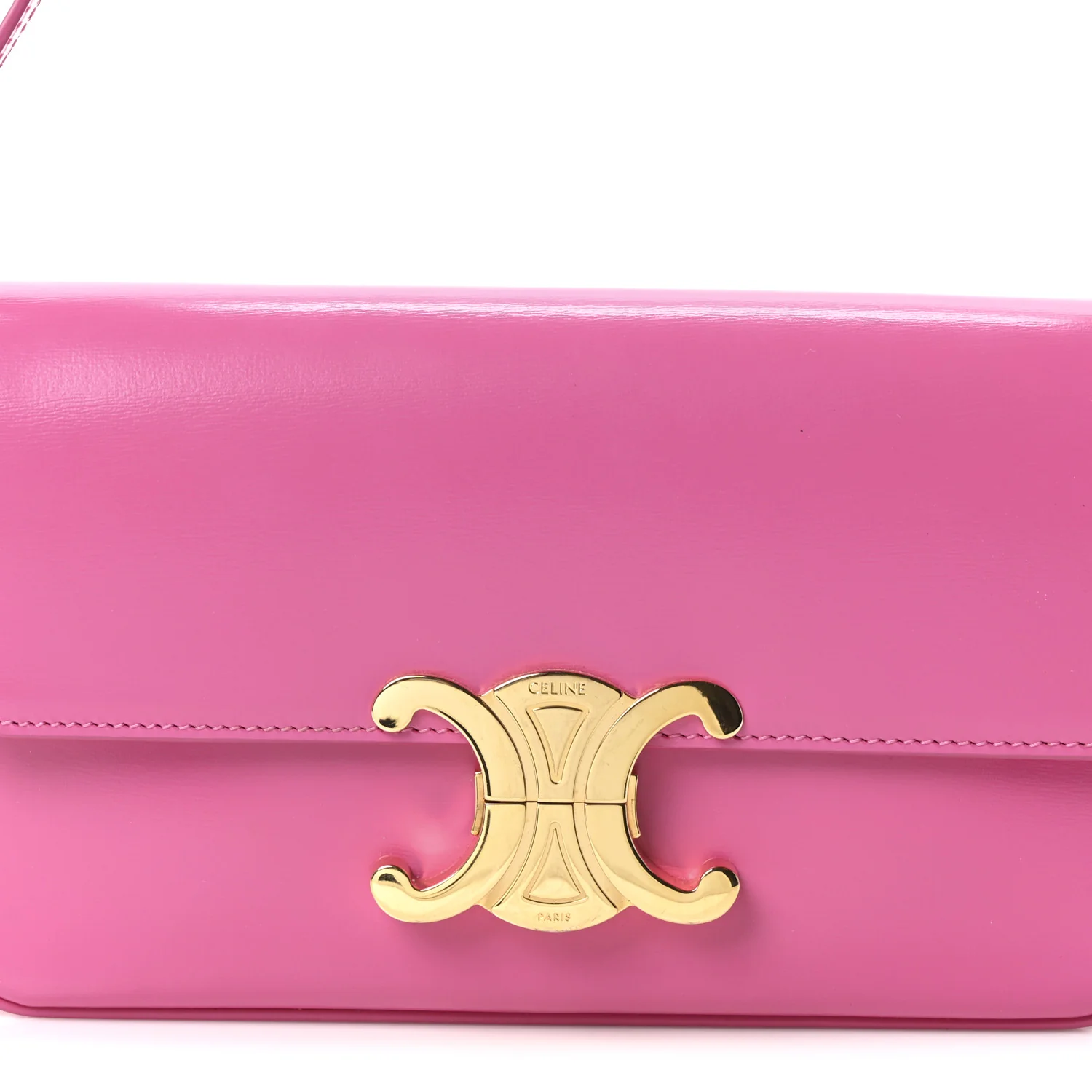 Shiny Calfskin Triomphe Shoulder Bag Fuchsia - Image 9