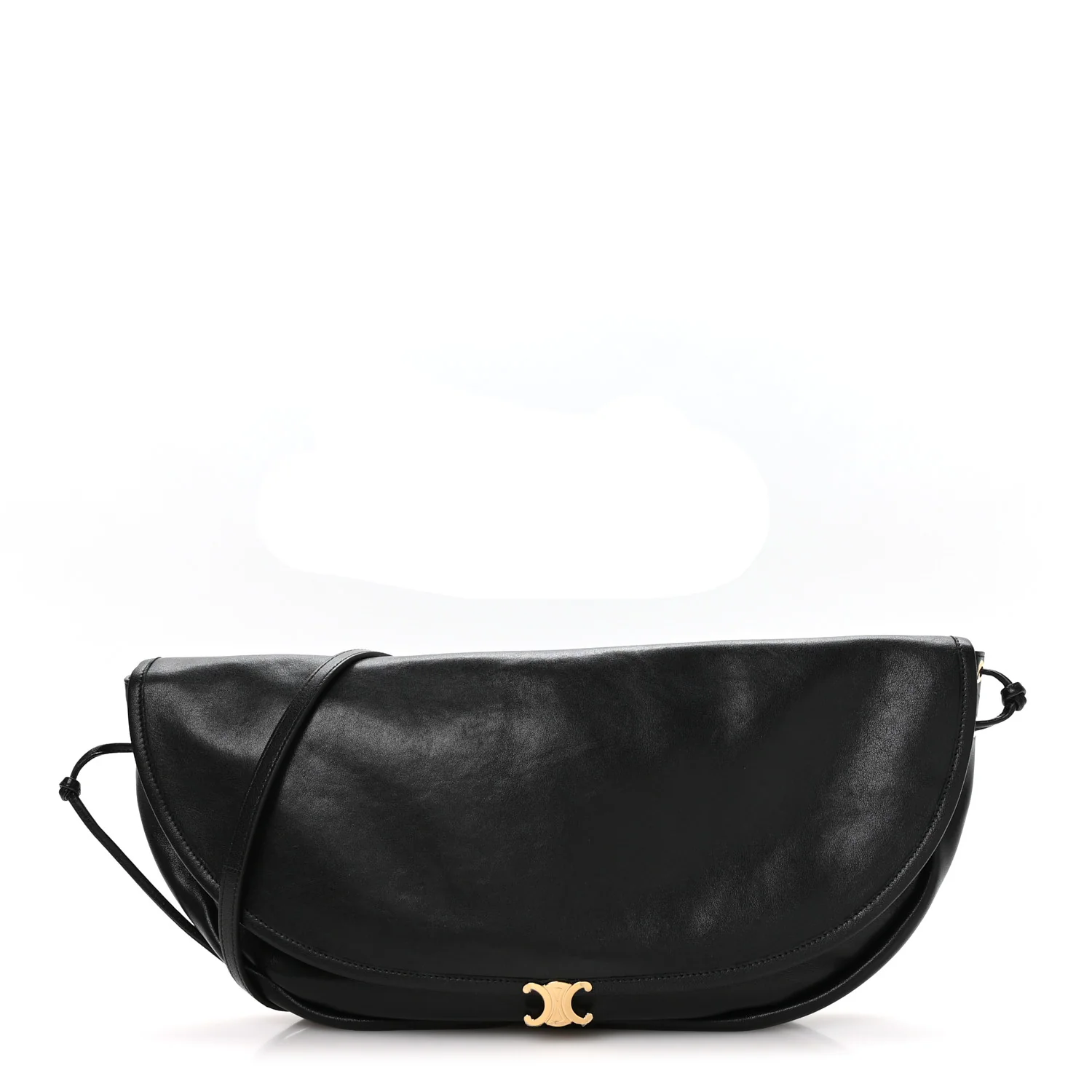 Shiny Lambskin Soft Triomphe Half Moon Bag Black