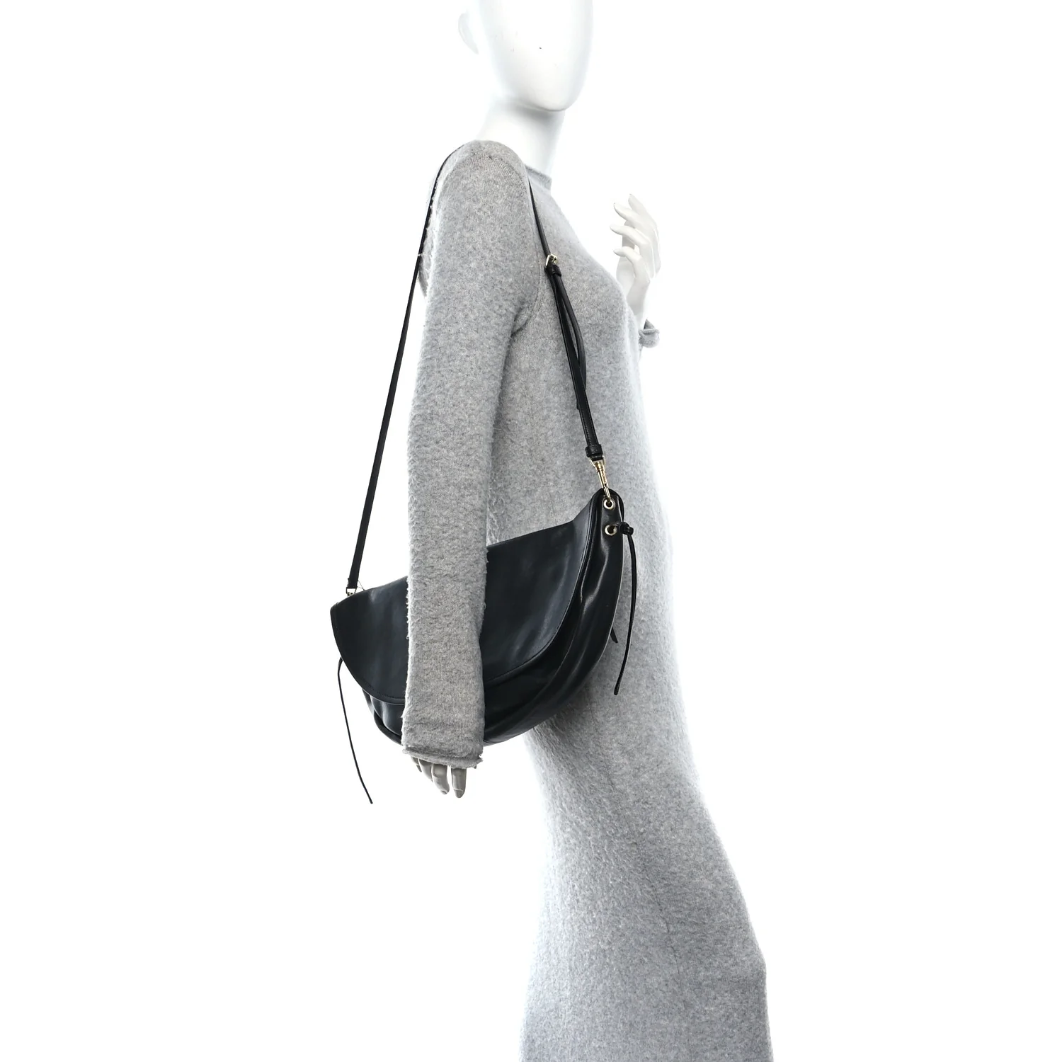 Shiny Lambskin Soft Triomphe Half Moon Bag Black - Image 2