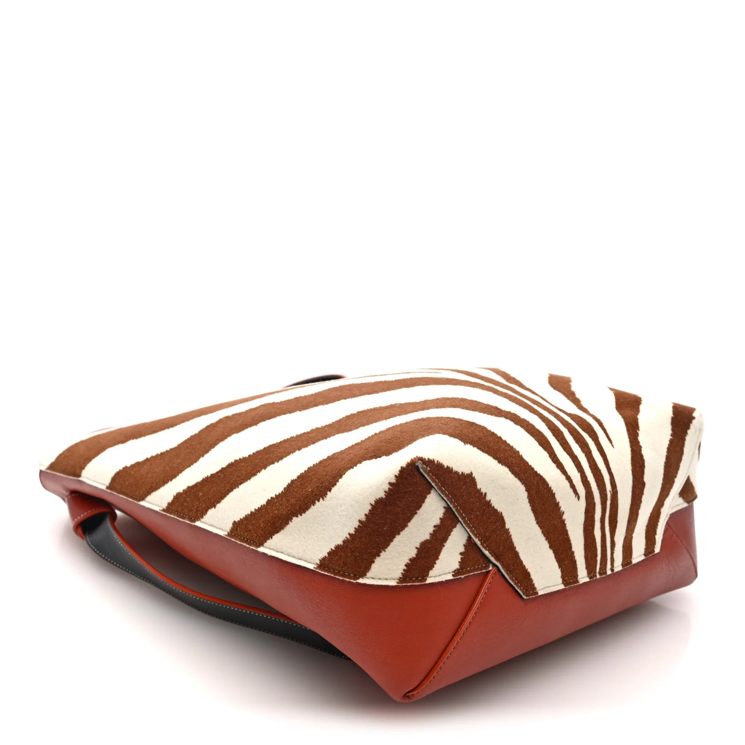 Shiny Smooth Calfskin Zebra Printed Felt Small Twisted Cabas Chalk Brick - Image 5