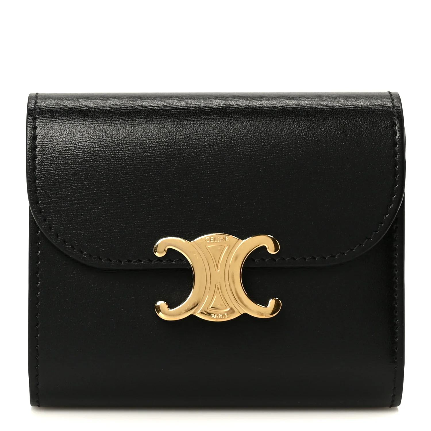 Shiny Smooth Lambskin Small Triomphe Wallet Black