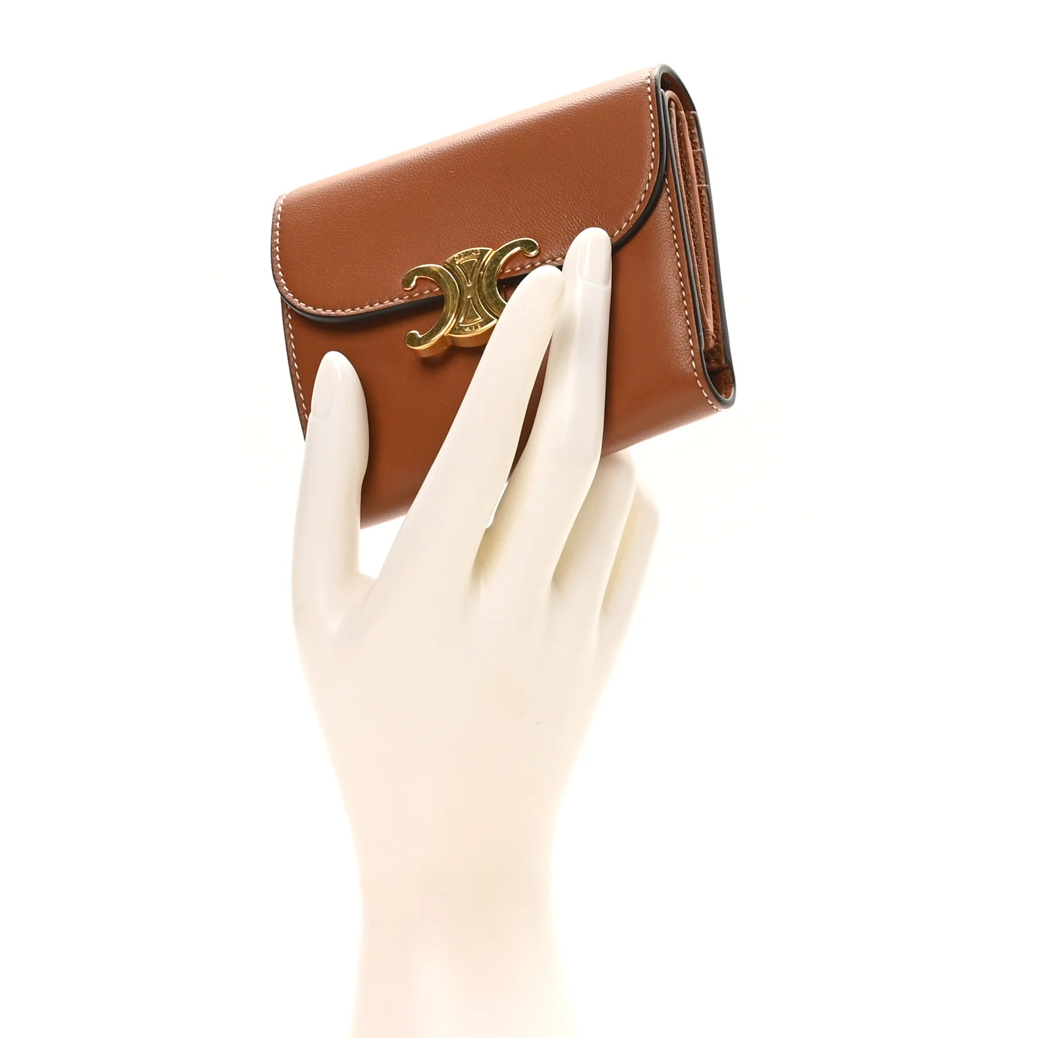 Shiny Smooth Lambskin Small Triomphe Wallet Tan - Image 2