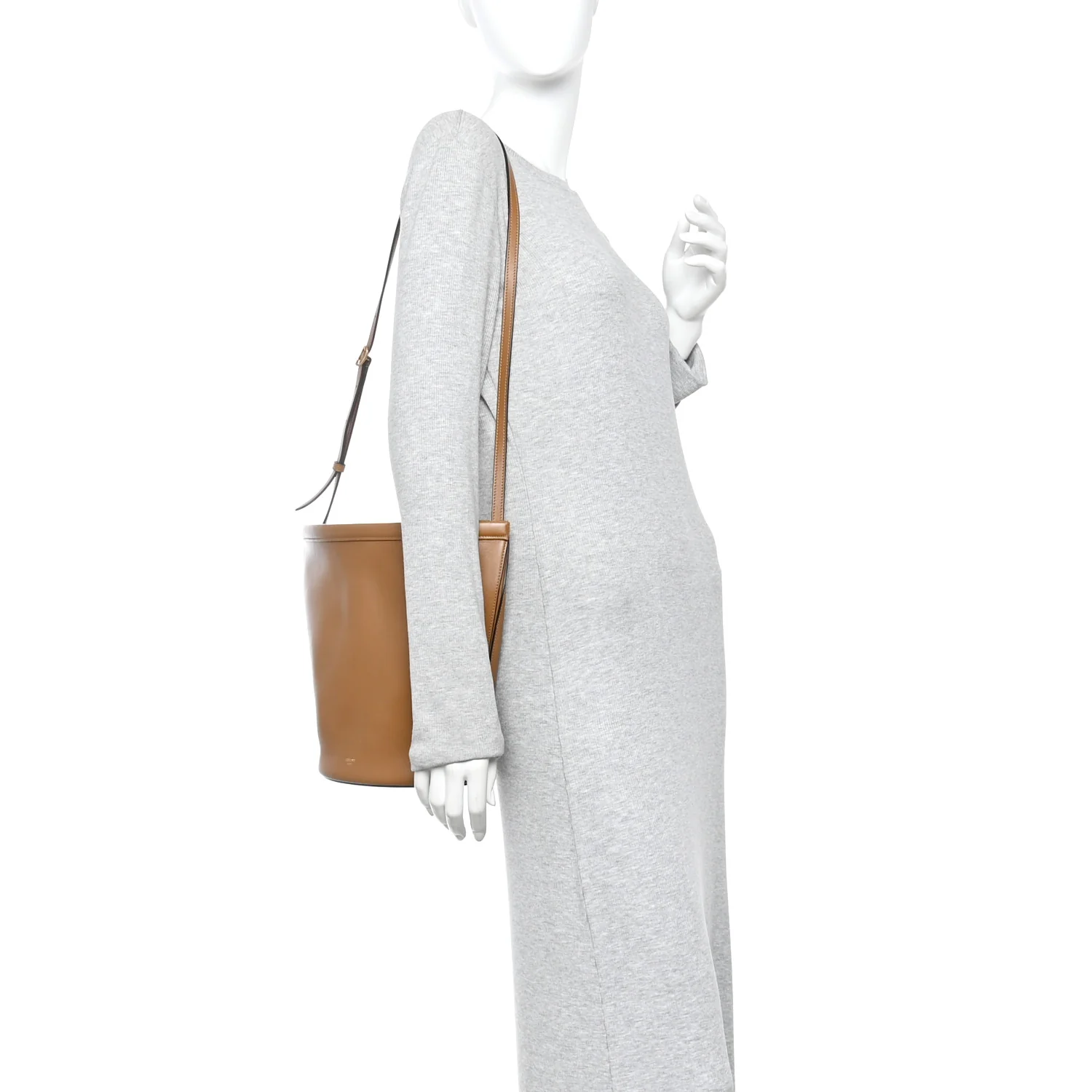 Smooth Calfskin Clasp Bucket Bag Brown - Image 2