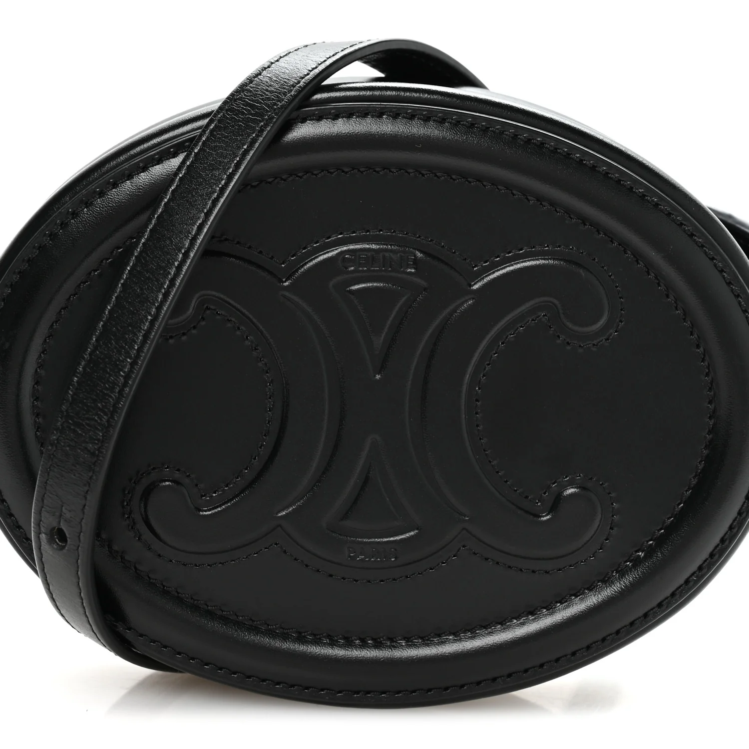 Smooth Calfskin Cuir Small Triomphe Oval Crossbody Purse Black - Image 8