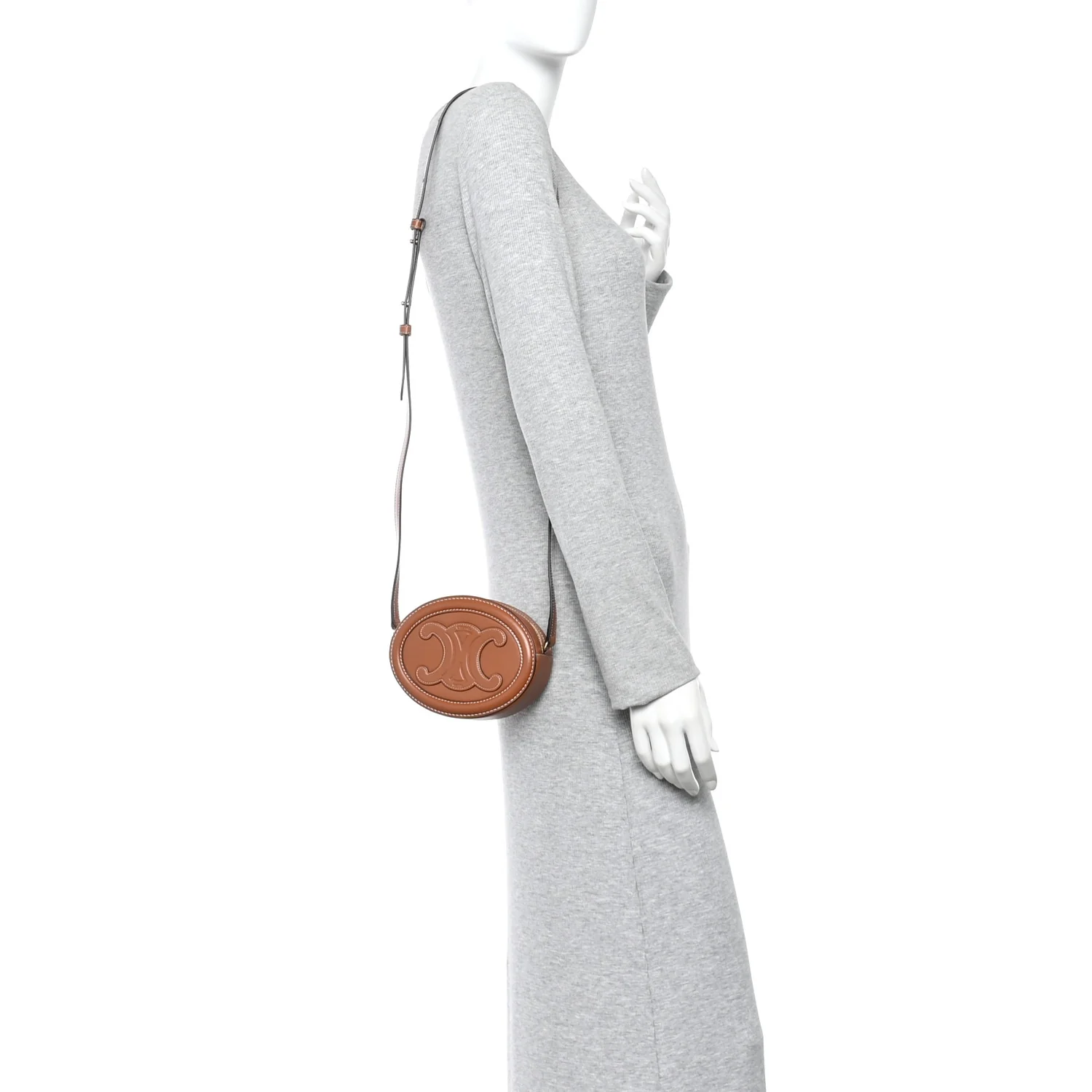 Smooth Calfskin Cuir Small Triomphe Oval Crossbody Purse Tan - Image 2