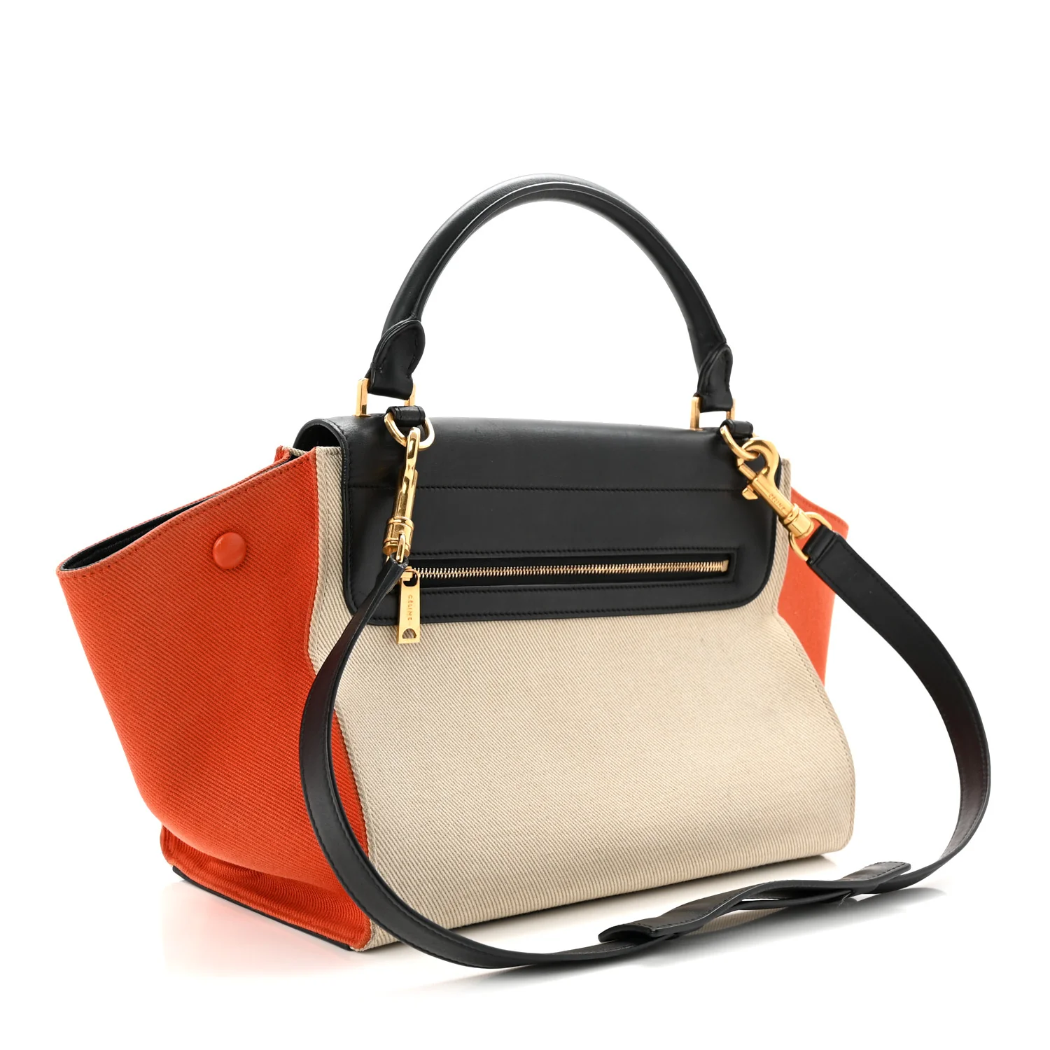 Smooth Calfskin Linen Small Tri-Color Trapeze Orange - Image 3