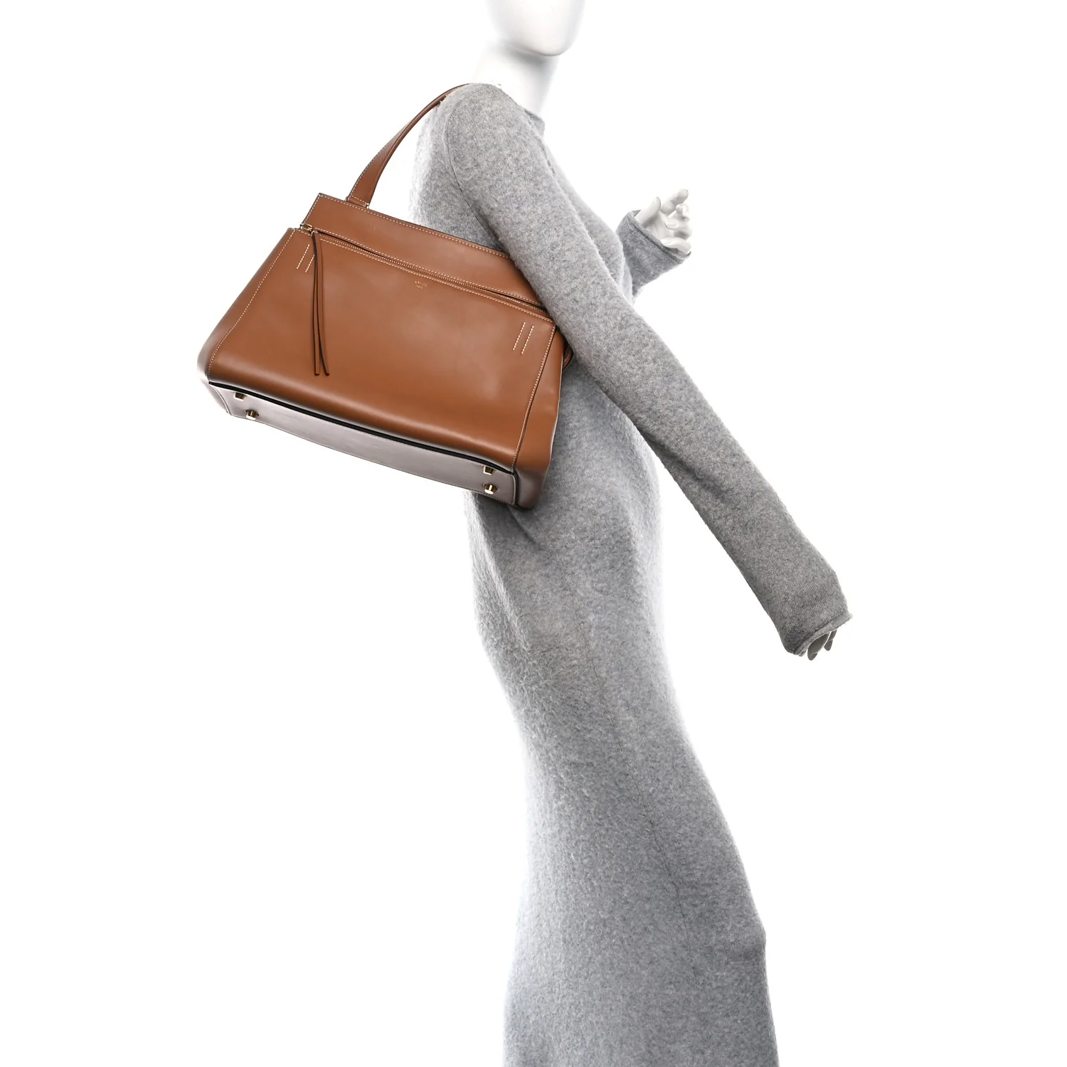 Smooth Calfskin Medium Edge Shoulder Bag Camel - Image 2