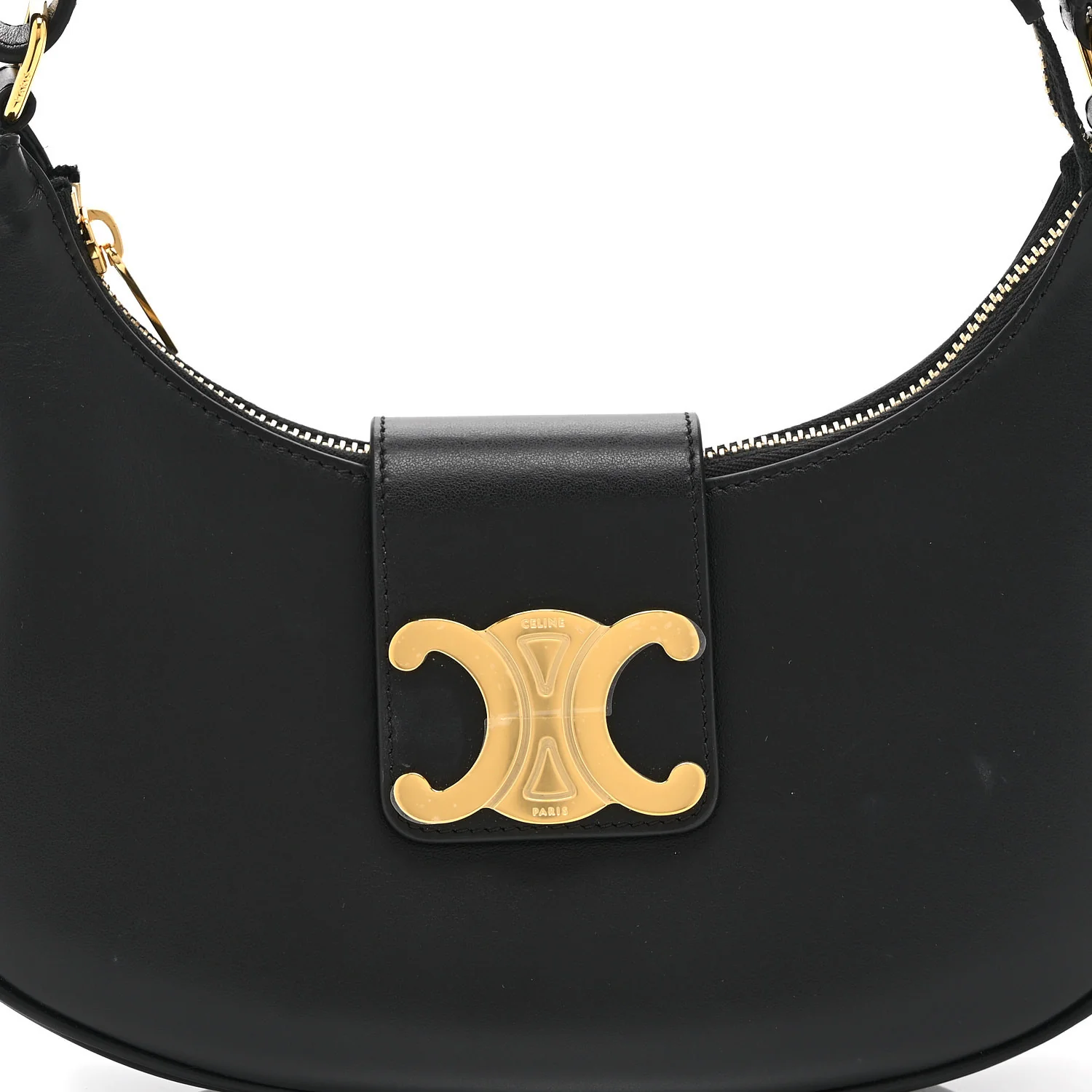 Smooth Calfskin Medium Strap Ava Triomphe Shoulder Bag Black - Image 7