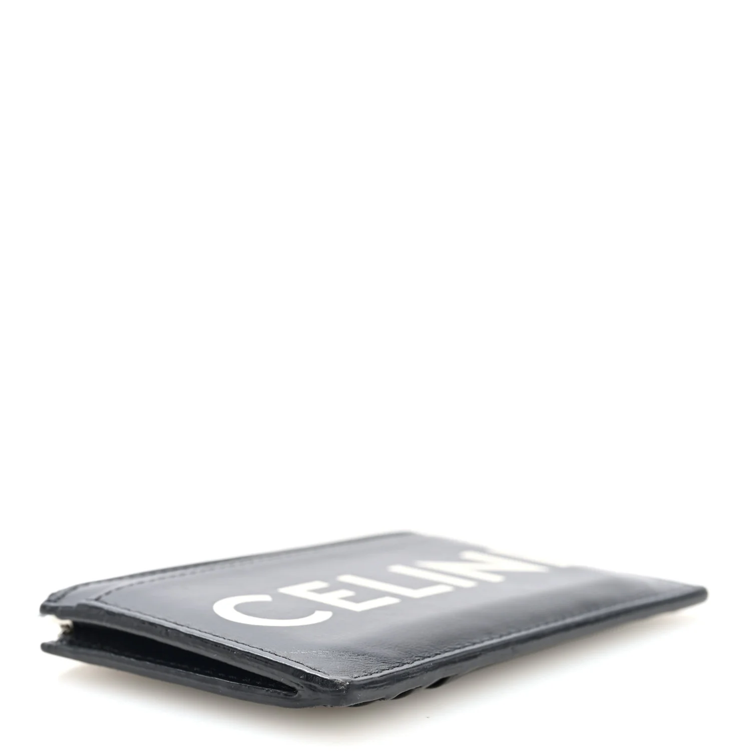 Smooth Lambskin Zip Logo Card Holder Black White - Image 4