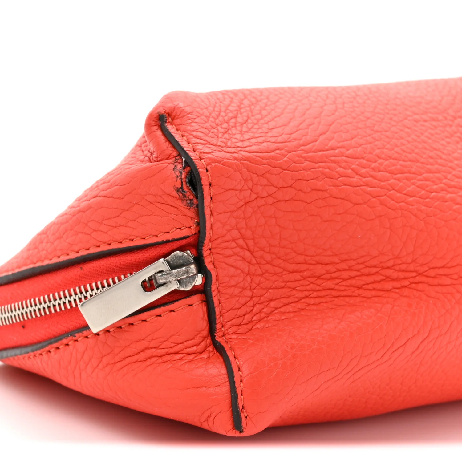 Soft Grained Calfskin Cosmetic Pouch Bag Red - Image 9