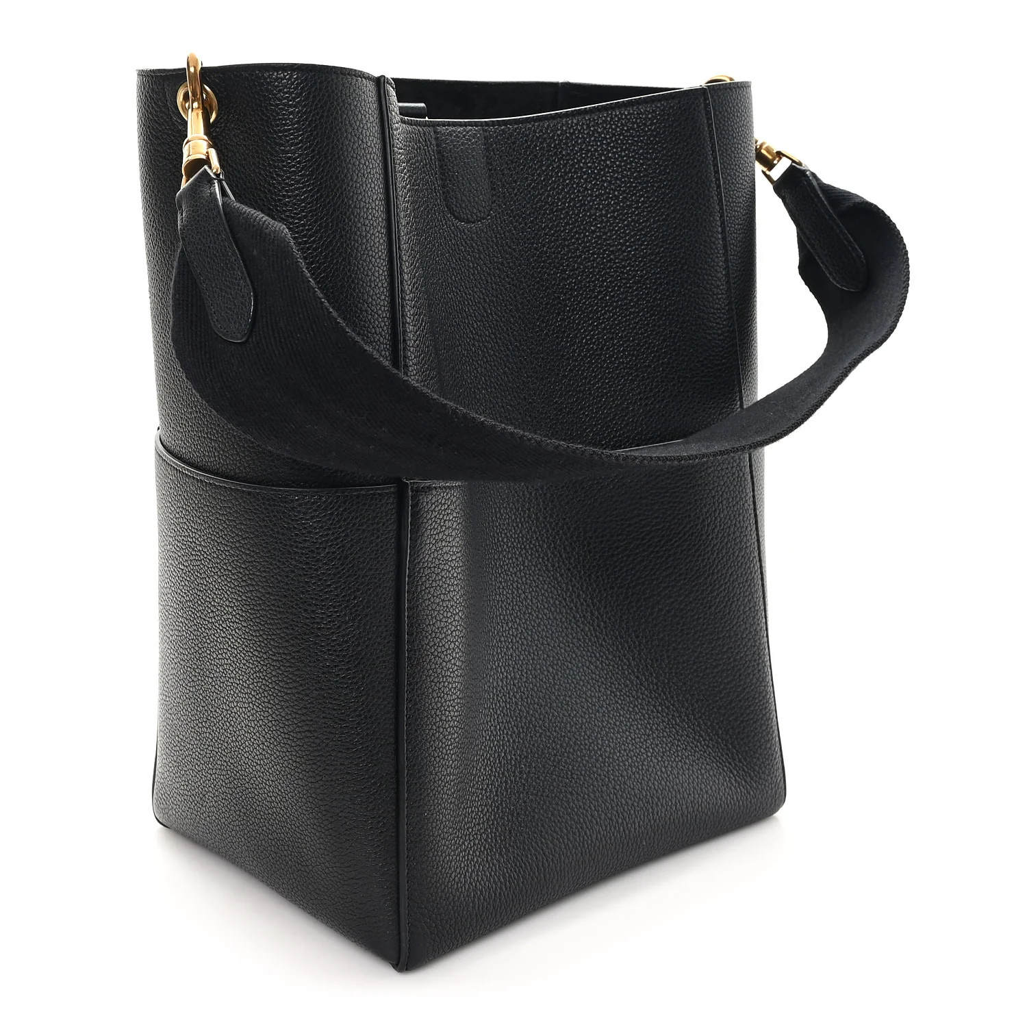 Soft Grained Calfskin Sangle Bucket Bag Black - Image 2