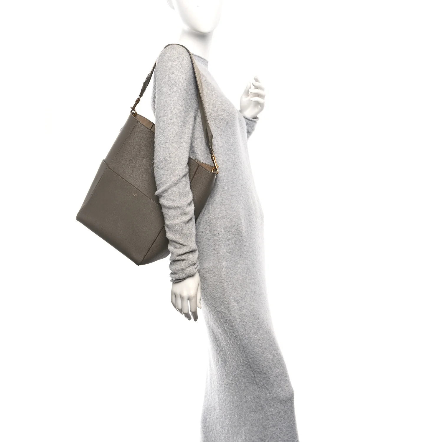 Soft Grained Calfskin Sangle Bucket Bag Taupe - Image 2