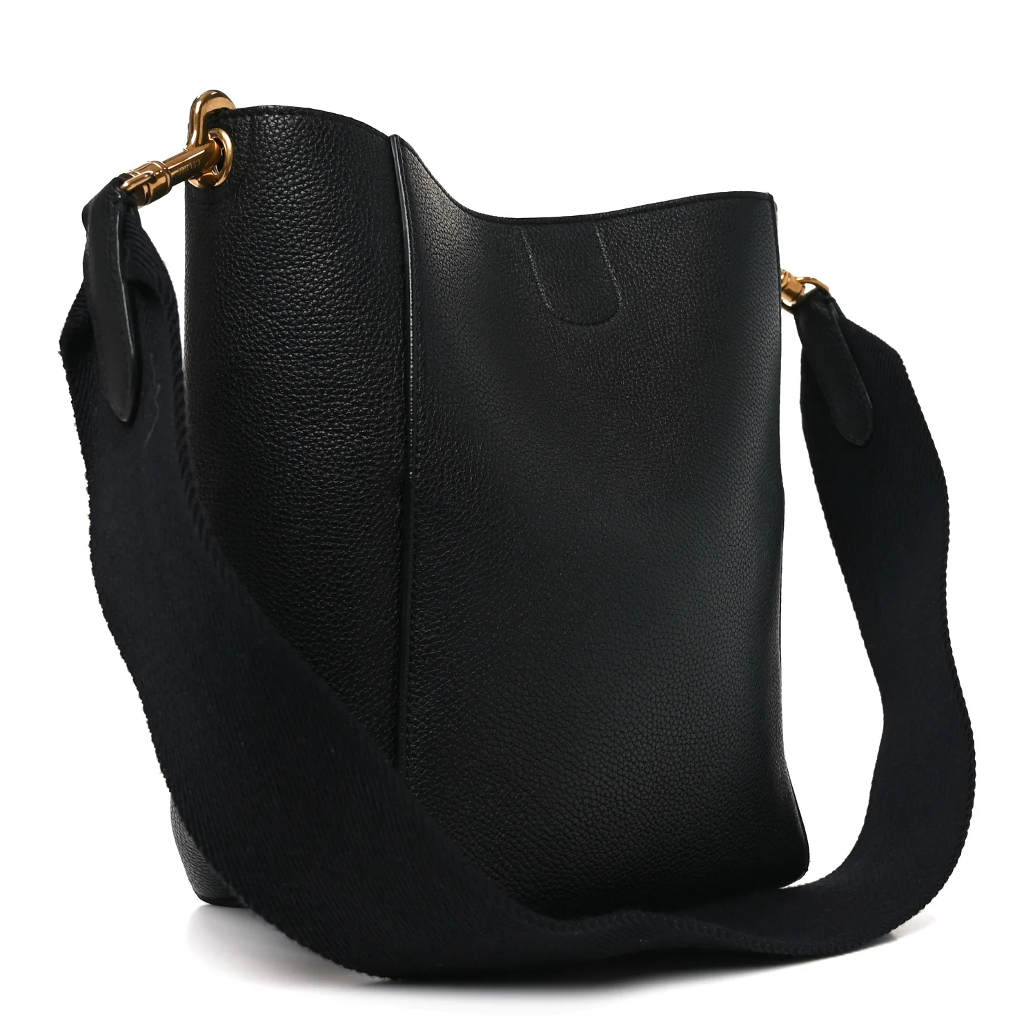 Soft Grained Calfskin Small Sangle Bucket Bag Black - Image 4