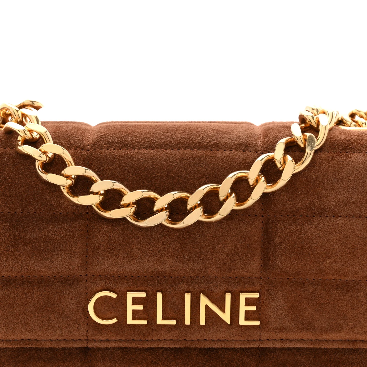 Suede Matelasse Quilted Chain Shoulder Bag Brown - Image 7
