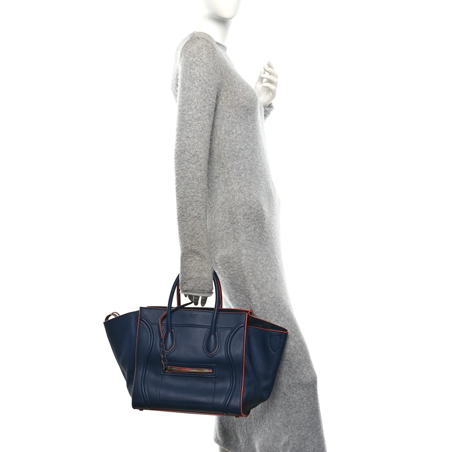 Supple Calfskin Large Phantom Luggage Navy Blue Orange - Image 2